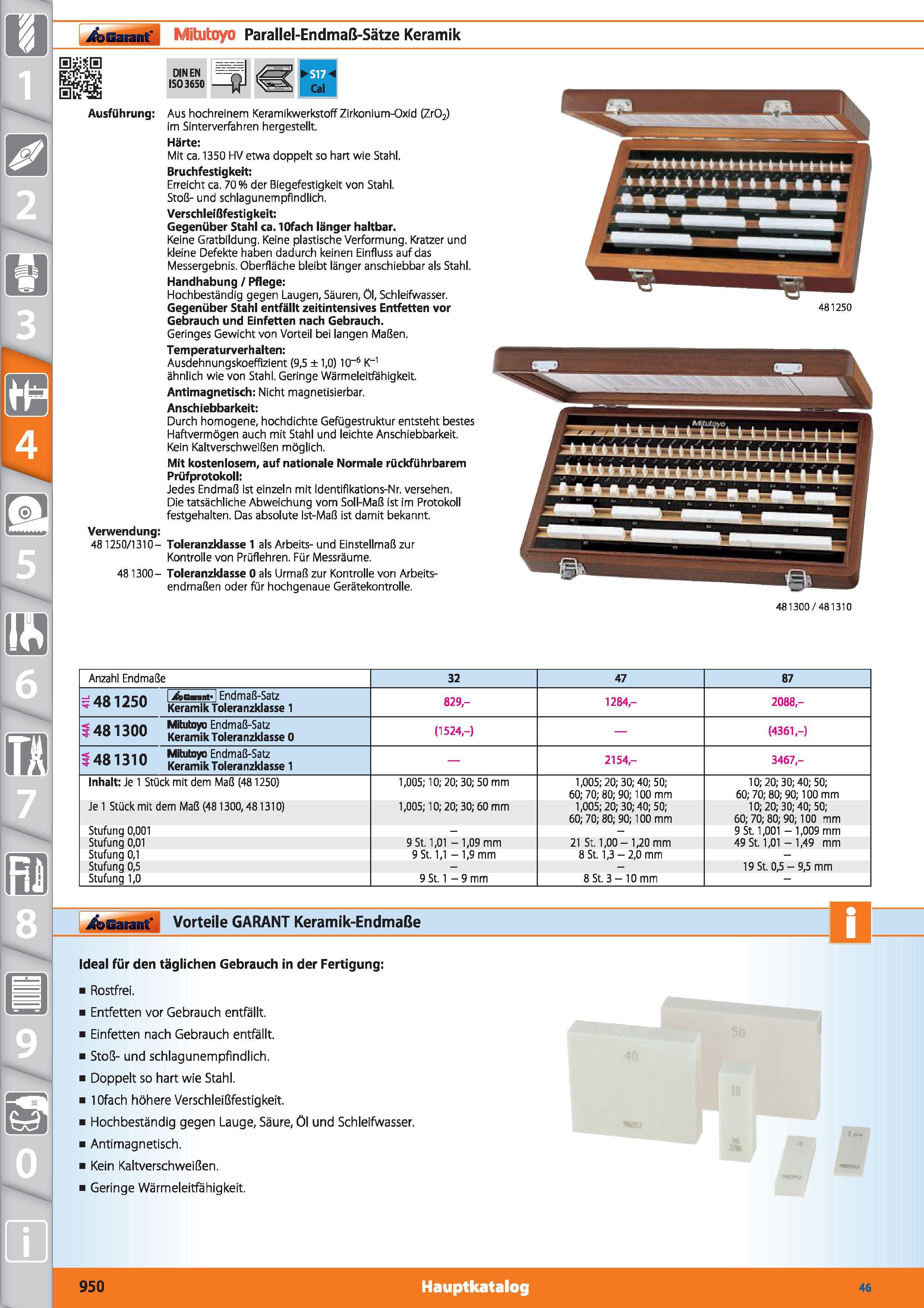 950 j Gaiant' Mitutoyo Parallel-Endmaß-Sätze Keramik Ausführung DINEN ISO 3650 Cal Verwendung 48 1250/1310- 481300- Aus hochreinem Keramikwerkst Каталог HOFFMANN GROUP 2015 Инструмент режущий слесарный измерительный абразивный Оборудование Комплексные поставки для промышленных предприятий DEU Стр. 950