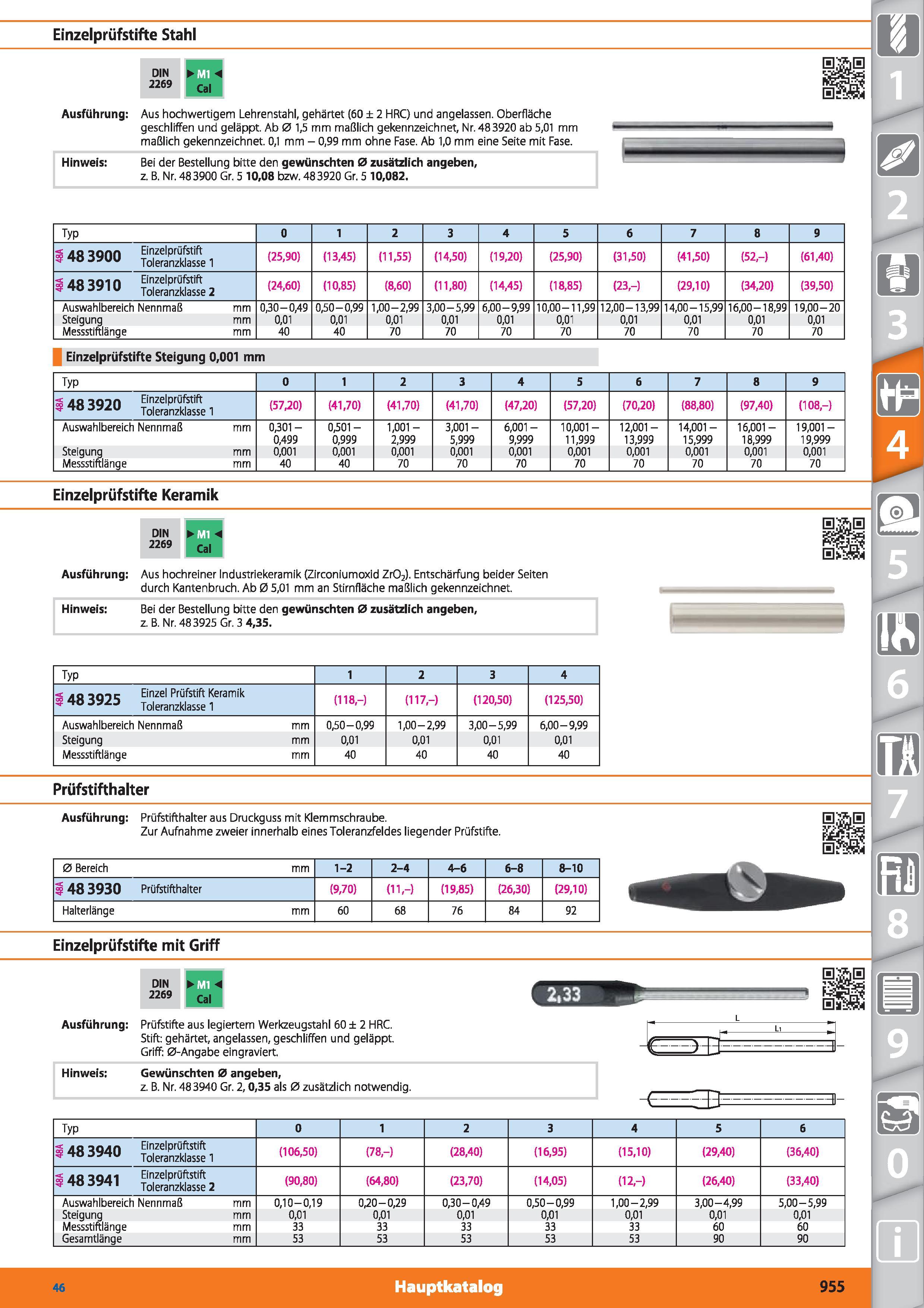 955 Einzelprüfstifte Stahl DIN MI 2269 öl Ausführung Hinweis Aus hochwertigem Lehrenstahl, gehärtet (60 ± 2 HRC) und angelassen Oberfläche gesch Каталог HOFFMANN GROUP 2015 Инструмент режущий слесарный измерительный абразивный Оборудование Комплексные поставки для промышленных предприятий DEU Стр. 955