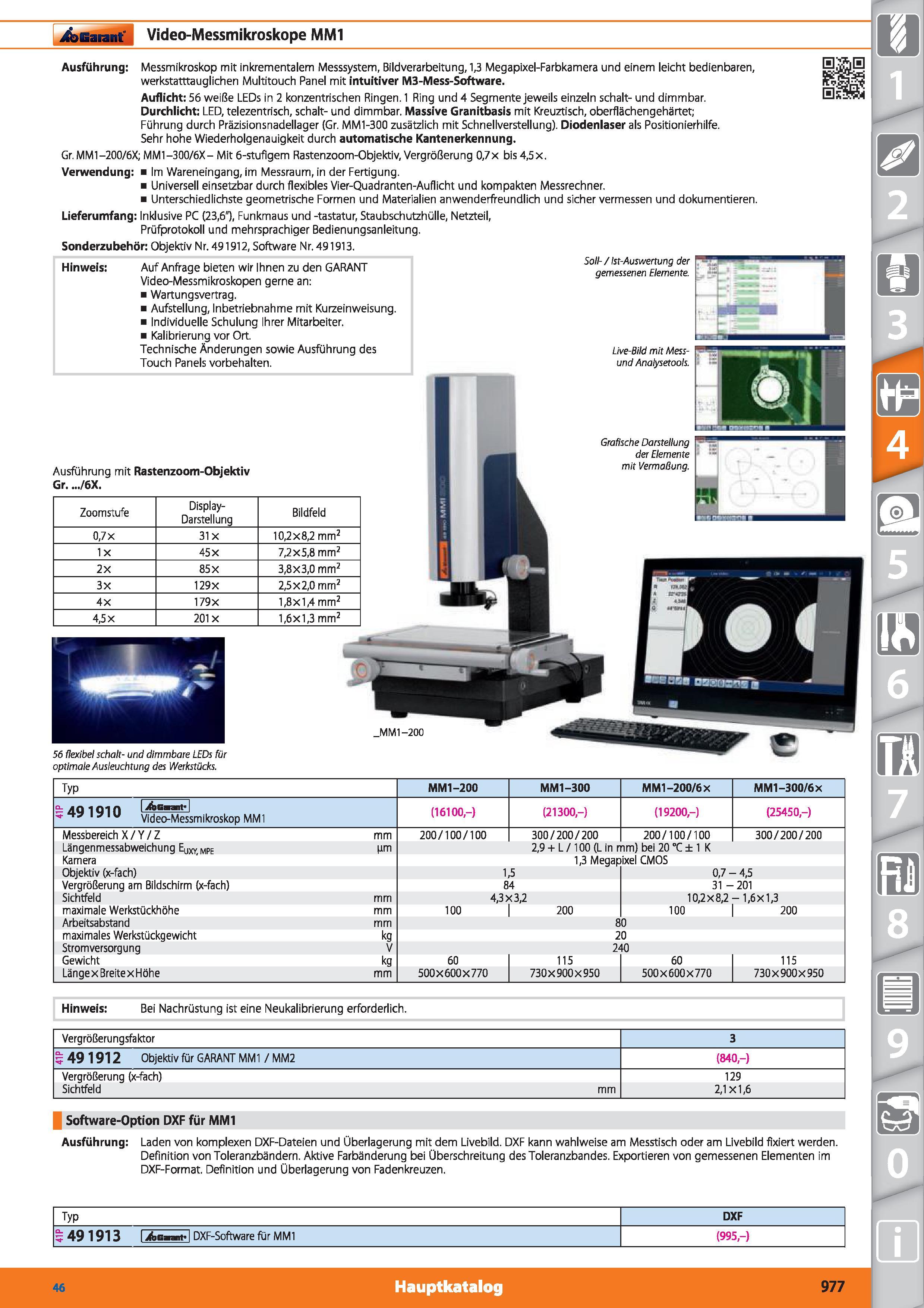 977 Garant Video-Messmikroskope MM1 Ausführung Messmikroskop mit inkrementalem Messsystem, Bildverarbeitung, 1,3 Megapixel-Farbkamera und einem Каталог HOFFMANN GROUP 2015 Инструмент режущий слесарный измерительный абразивный Оборудование Комплексные поставки для промышленных предприятий DEU Стр. 977