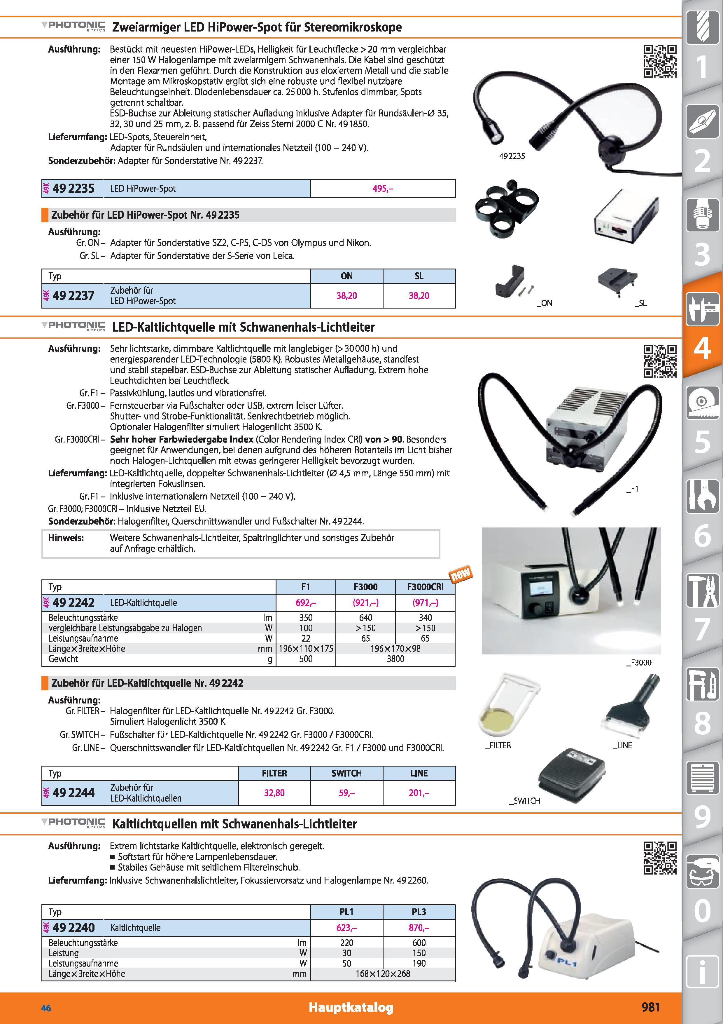981 photonic Zweiarmiger LED HiPower-Spot für Stereomikroskope Ausführung Bestückt mit neuesten HiPower-LEDs, Helligkeit für Leuchtflecke > 20 m Каталог HOFFMANN GROUP 2015 Инструмент режущий слесарный измерительный абразивный Оборудование Комплексные поставки для промышленных предприятий DEU Стр. 981