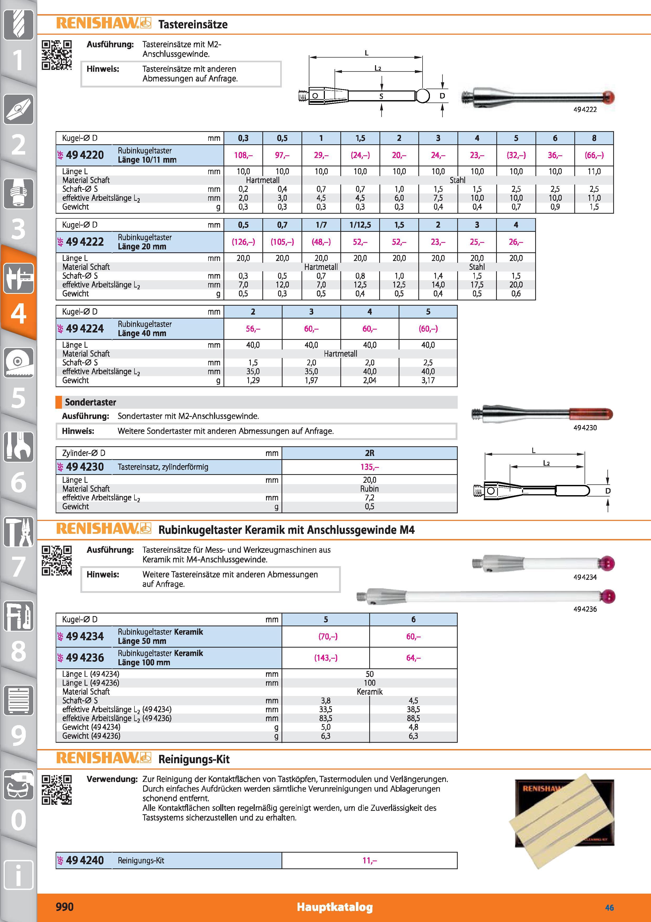 990 RENISHAW1 Tastereinsätze Ausführung Tastereinsätze mit M2-Anschlussgewinde Hinweis Tastereinsätze mit anderen Abmessungen auf Anfrage 494222 Каталог HOFFMANN GROUP 2015 Инструмент режущий слесарный измерительный абразивный Оборудование Комплексные поставки для промышленных предприятий DEU Стр. 990