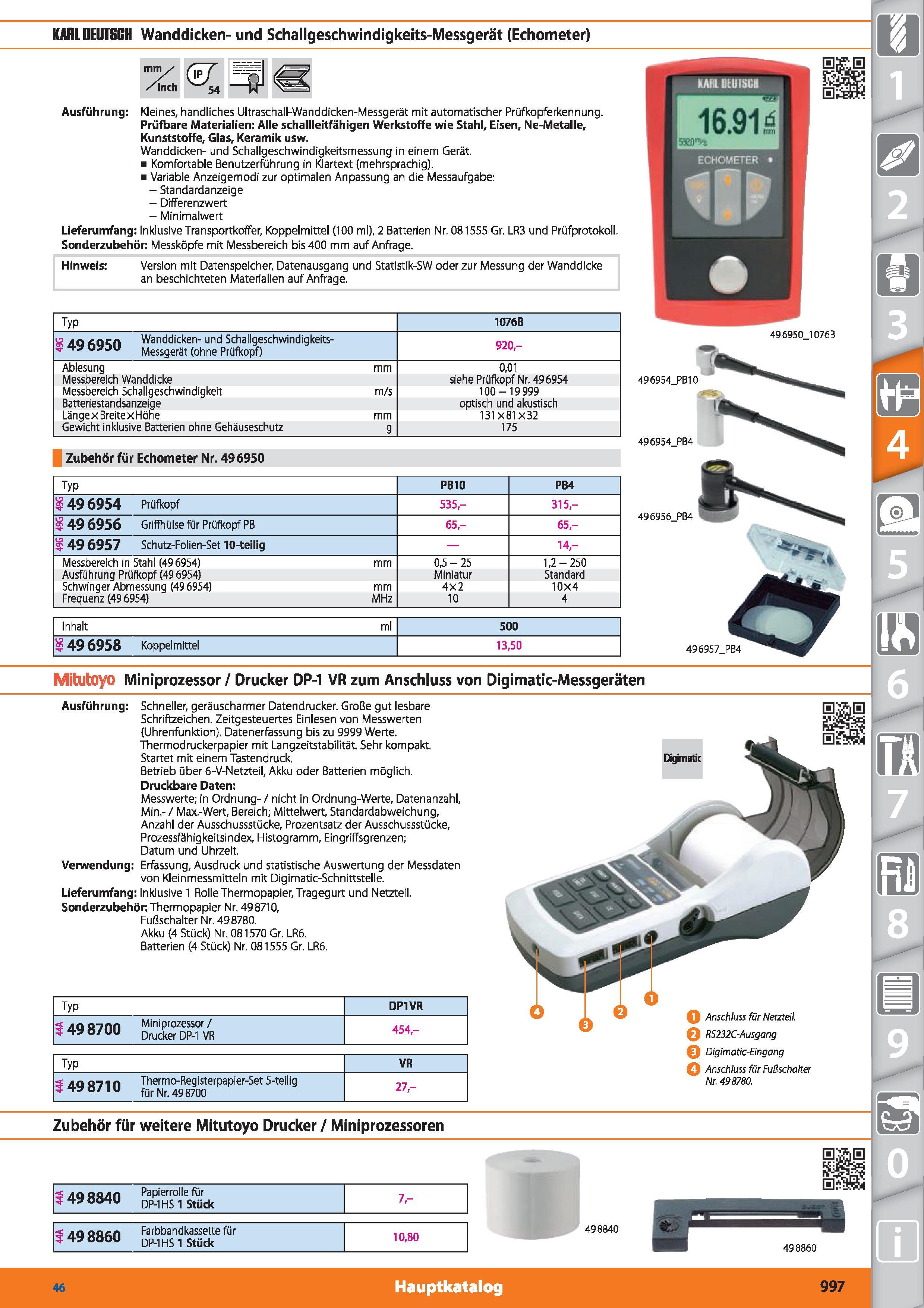997 KARL DEUTSCH Wanddicken- und Schallgeschwindigkeits-Messgerät (Echometer) Inch ( T 54 Ausführung Kleines, handliches Ultraschall-Wanddicken- Каталог HOFFMANN GROUP 2015 Инструмент режущий слесарный измерительный абразивный Оборудование Комплексные поставки для промышленных предприятий DEU Стр. 997