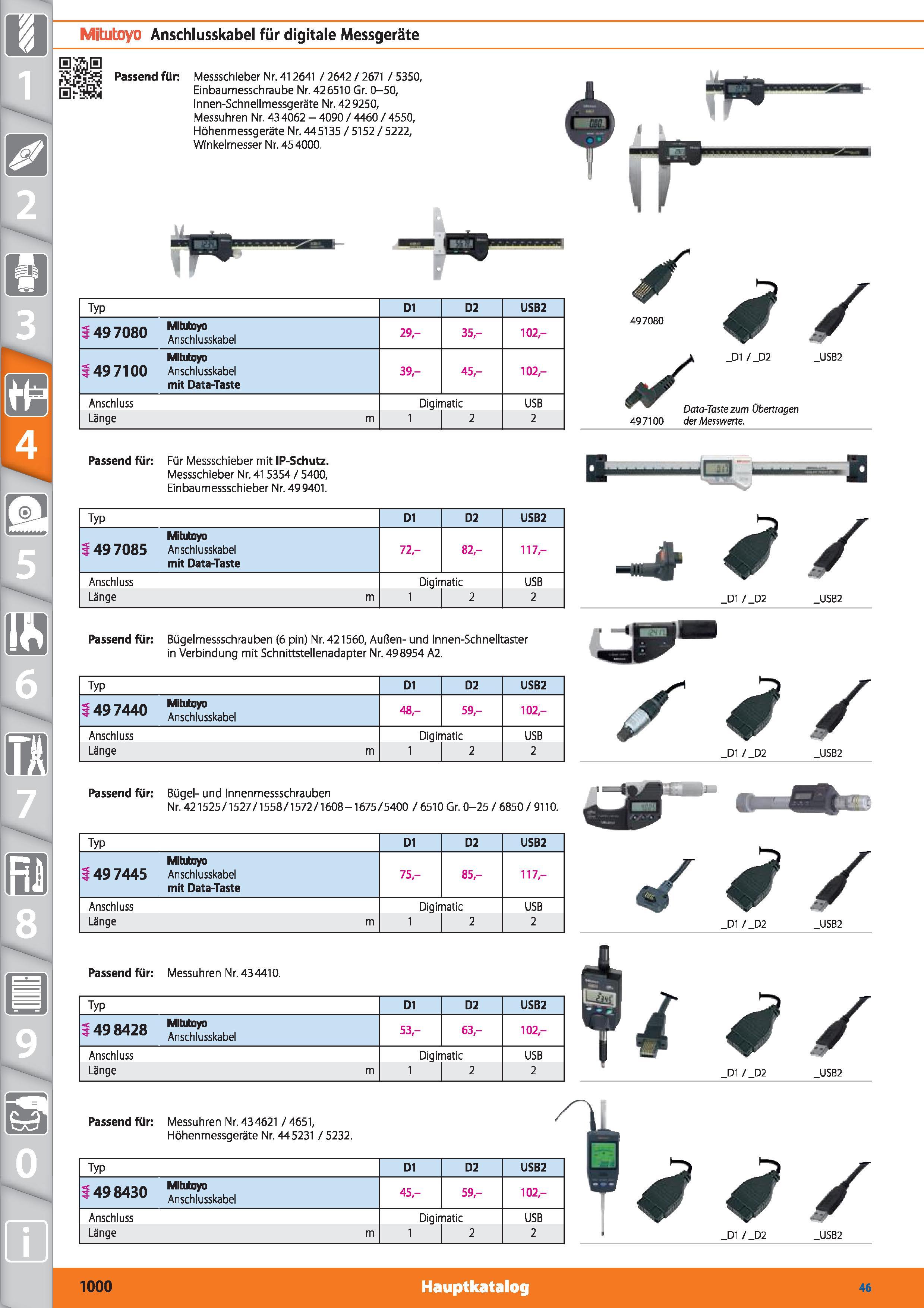 1000 Mitutoyo Anschlusskabel für digitale Messgeräte Passend für Messschieber Nr 412641 / 2642 / 2671 / 5350, Einbaumesschraube Nr 426510 Gr 0-50 Каталог HOFFMANN GROUP 2015 Инструмент режущий слесарный измерительный абразивный Оборудование Комплексные поставки для промышленных предприятий DEU Стр. 1000