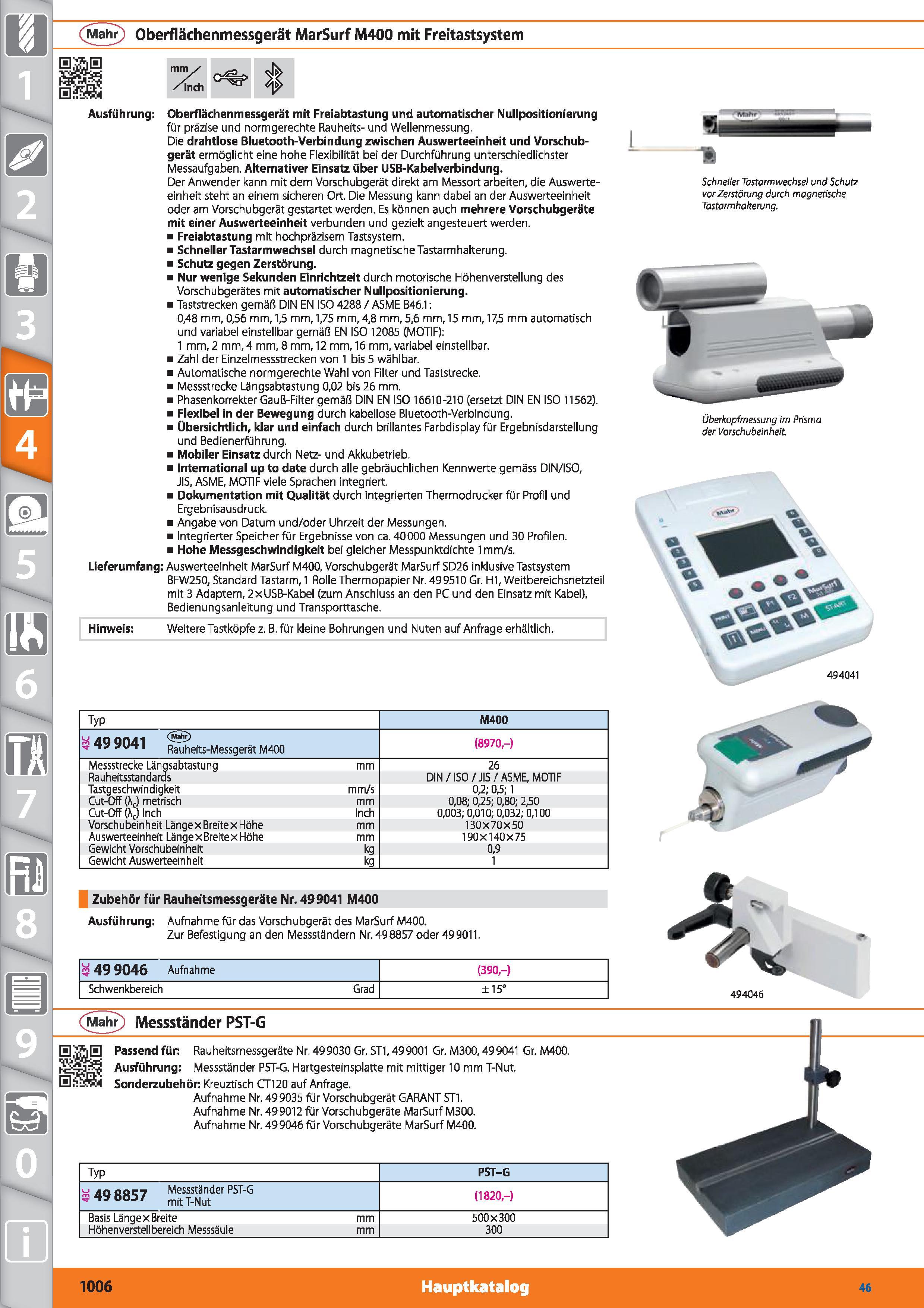 1006 m 1 (Mahr) Oberflächenmessgerät MarSurf M400 mit Freitastsystem m Inch Ausführung Oberflächenmessgerät mit Freiabtastung und automatischer N Каталог HOFFMANN GROUP 2015 Инструмент режущий слесарный измерительный абразивный Оборудование Комплексные поставки для промышленных предприятий DEU Стр. 1006