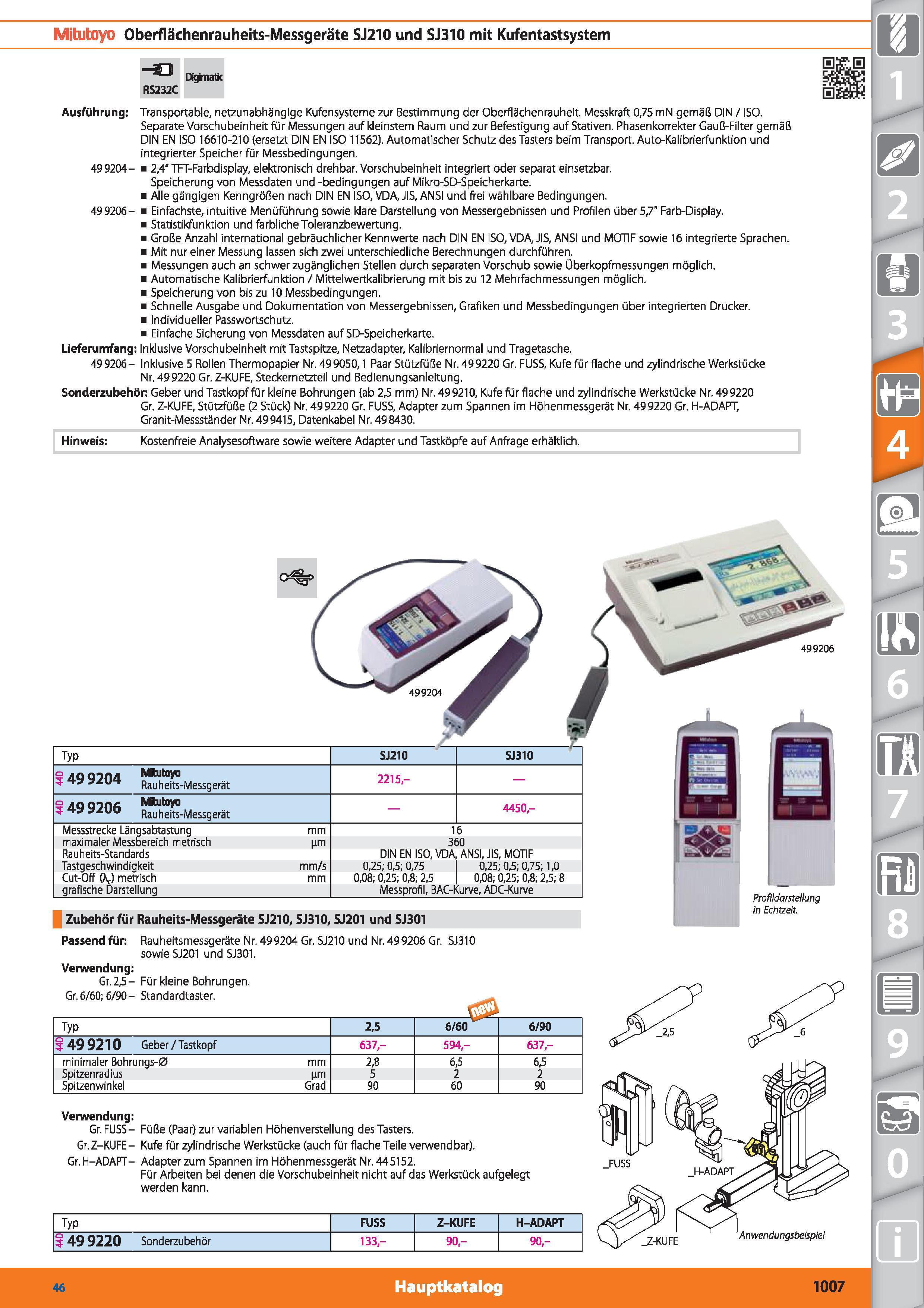 1007 Mitutoyo Oberflächenrauheits-Messgeräte SJ210 und SJ310 mit Kufentastsystem -3 DiginatK RS232C Ausführung Transportable, netzunabhängige Kuf Каталог HOFFMANN GROUP 2015 Инструмент режущий слесарный измерительный абразивный Оборудование Комплексные поставки для промышленных предприятий DEU Стр. 1007