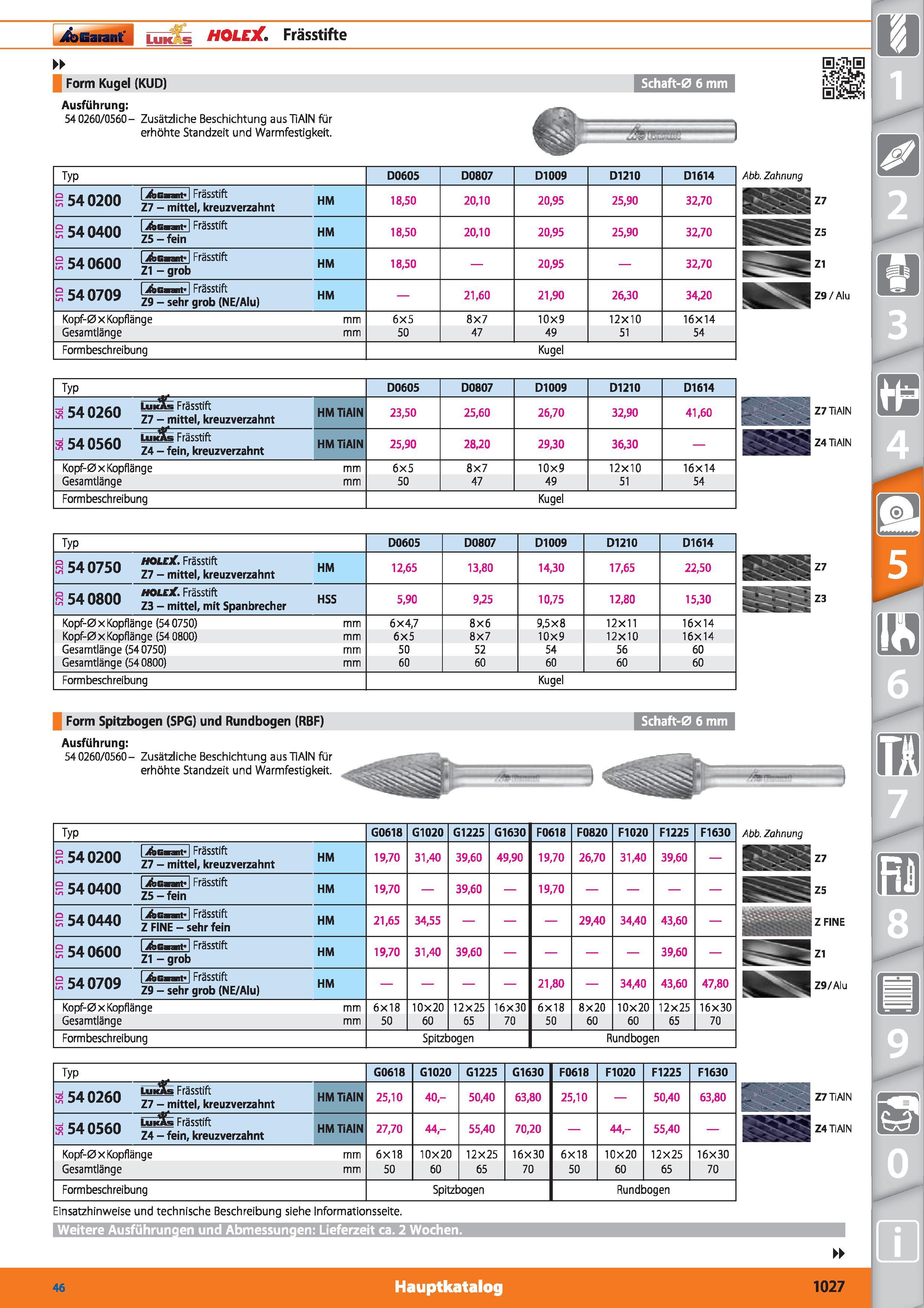 1027 Garant HOLEX Frässtifte Form Kugel (KUD) Ausführung 540260/0560- Zusätzliche Beschichtung aus TiAIN für erhöhte Standzeit und Warmfestigkeit Каталог HOFFMANN GROUP 2015 Инструмент режущий слесарный измерительный абразивный Оборудование Комплексные поставки для промышленных предприятий DEU Стр. 1027