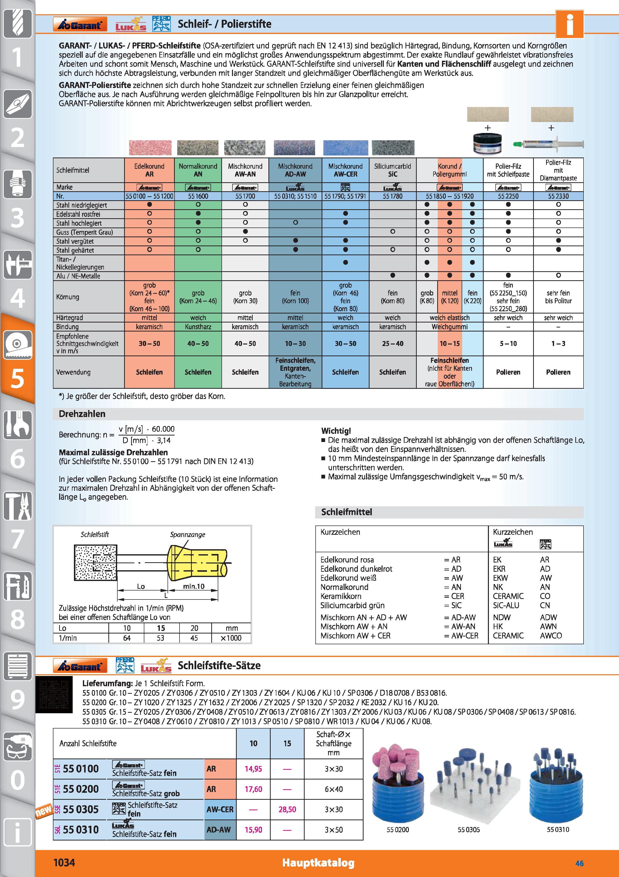 1034 i&Garant Luk s I g Schleif-/ Polierstifte GARANT- / LUKAS- / PFERD-Schleifstifte (OSA-zertifiziert und geprüft nach EN 12 413) sind bezüglic Каталог HOFFMANN GROUP 2015 Инструмент режущий слесарный измерительный абразивный Оборудование Комплексные поставки для промышленных предприятий DEU Стр. 1034