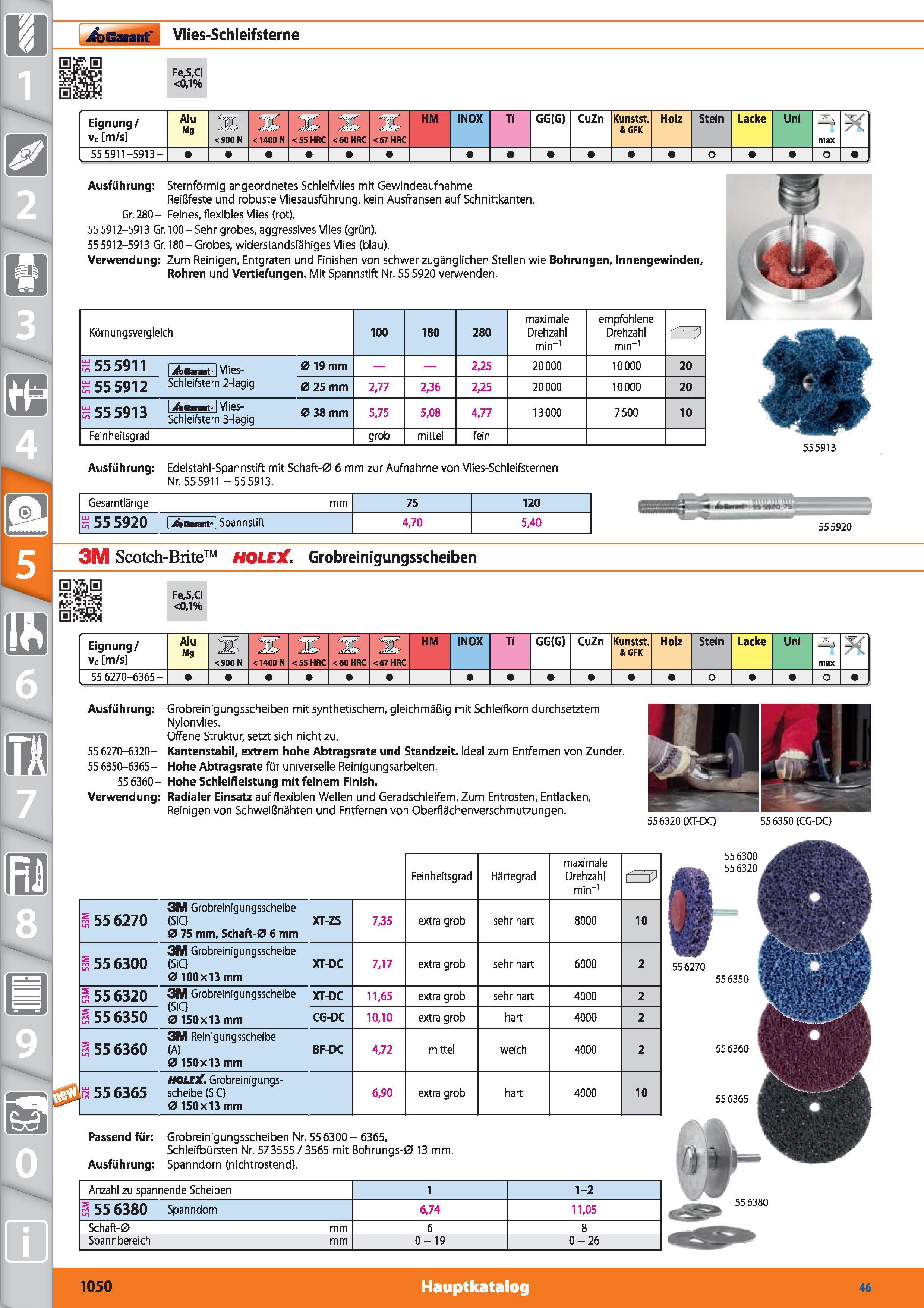 1050 m 1 ioBaarf Vlies-Schleifsterne Hr H HS Fe,S,CI <0,1% Eignung/ vc m/s Alu Mg <900 N <1400N <55 HRC <60 HRC <67 HRC HM INOX Ti GG(G) CuZn Kun Каталог HOFFMANN GROUP 2015 Инструмент режущий слесарный измерительный абразивный Оборудование Комплексные поставки для промышленных предприятий DEU Стр. 1050