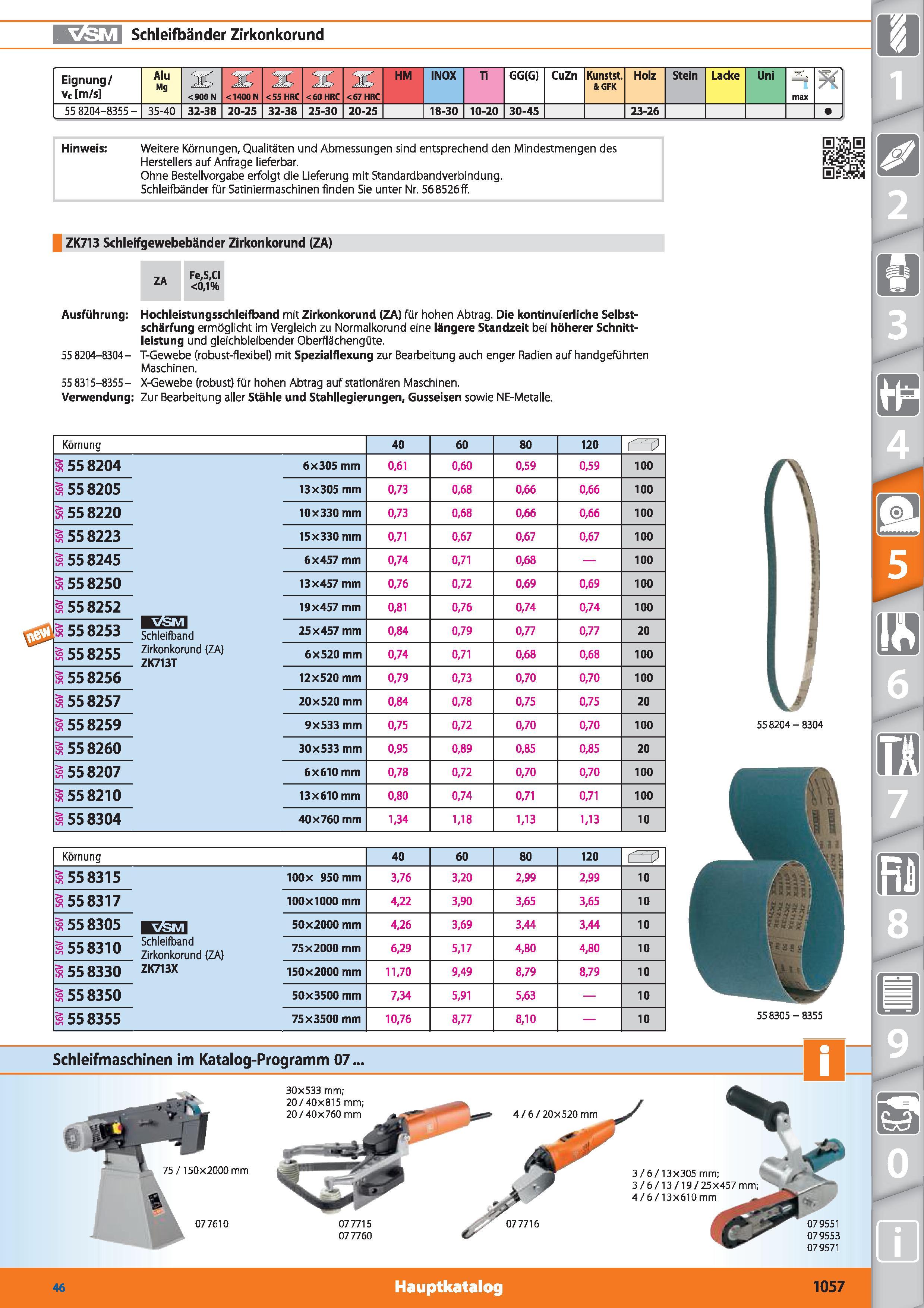 1057 EHE Schleifbänder Zirkonkorund Eignung/ vc m/s Alu Mg <900 N C1400N <55 HRC <60HRC <67 HRC HM INOX Ti GG(G) CuZn Kunstst &GFK Holz Stein Lac Каталог HOFFMANN GROUP 2015 Инструмент режущий слесарный измерительный абразивный Оборудование Комплексные поставки для промышленных предприятий DEU Стр. 1057