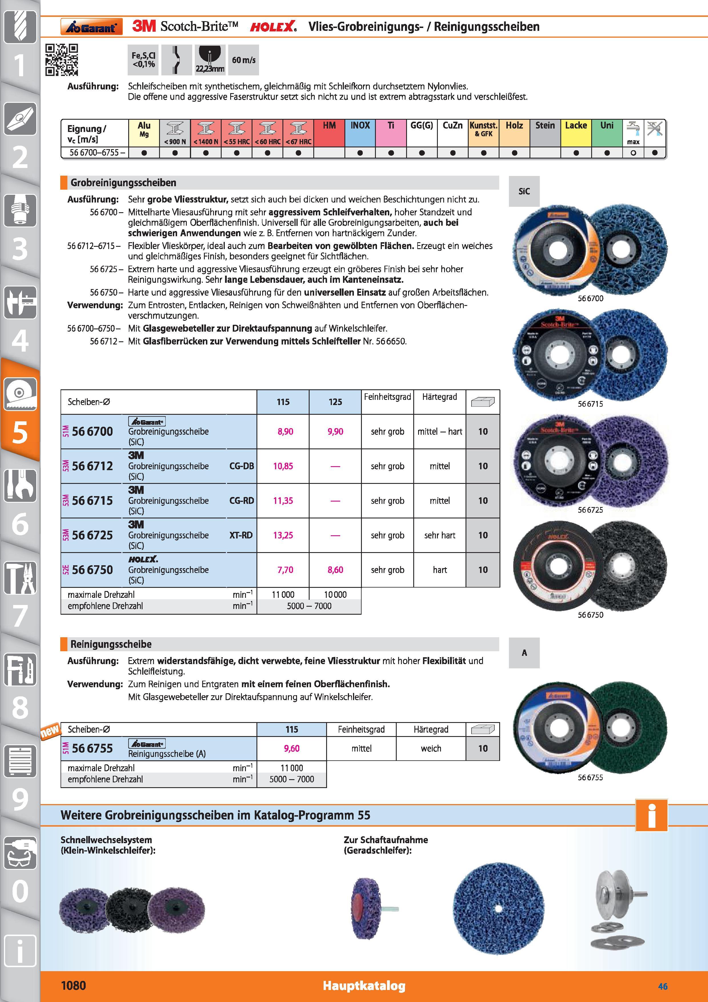 1080 Garant I 3M Scotch-Brite HOLEX Vlies-Grobreinigungs- / Reinigungsscheiben Fe,S,CI <0,1% J 60 m/s r 22,23mm Ausführung Schleifscheiben mit sy Каталог HOFFMANN GROUP 2015 Инструмент режущий слесарный измерительный абразивный Оборудование Комплексные поставки для промышленных предприятий DEU Стр. 1080