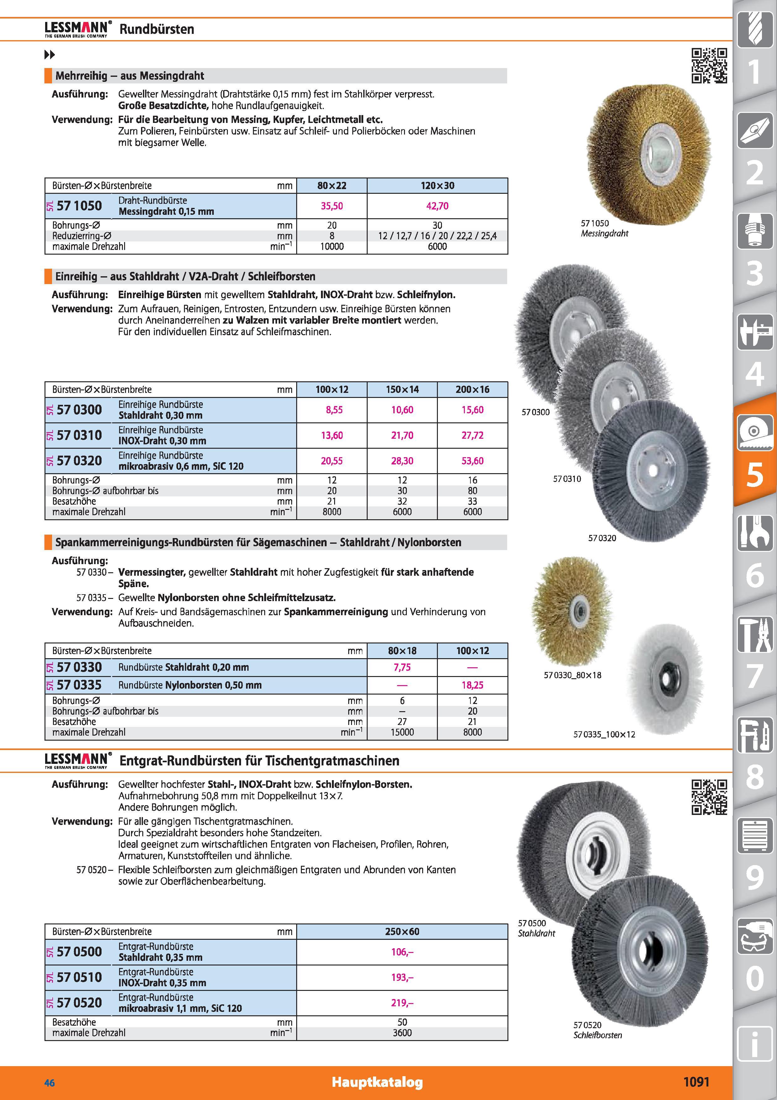 1091 LESSMANN’ Rundbürsten THE GERMAN BRUSH COMPANY Mehrreihig - aus Messingdraht Ausführung Gewellter Messingdraht (Drahtstärke 0,15 mm) fest im Каталог HOFFMANN GROUP 2015 Инструмент режущий слесарный измерительный абразивный Оборудование Комплексные поставки для промышленных предприятий DEU Стр. 1091