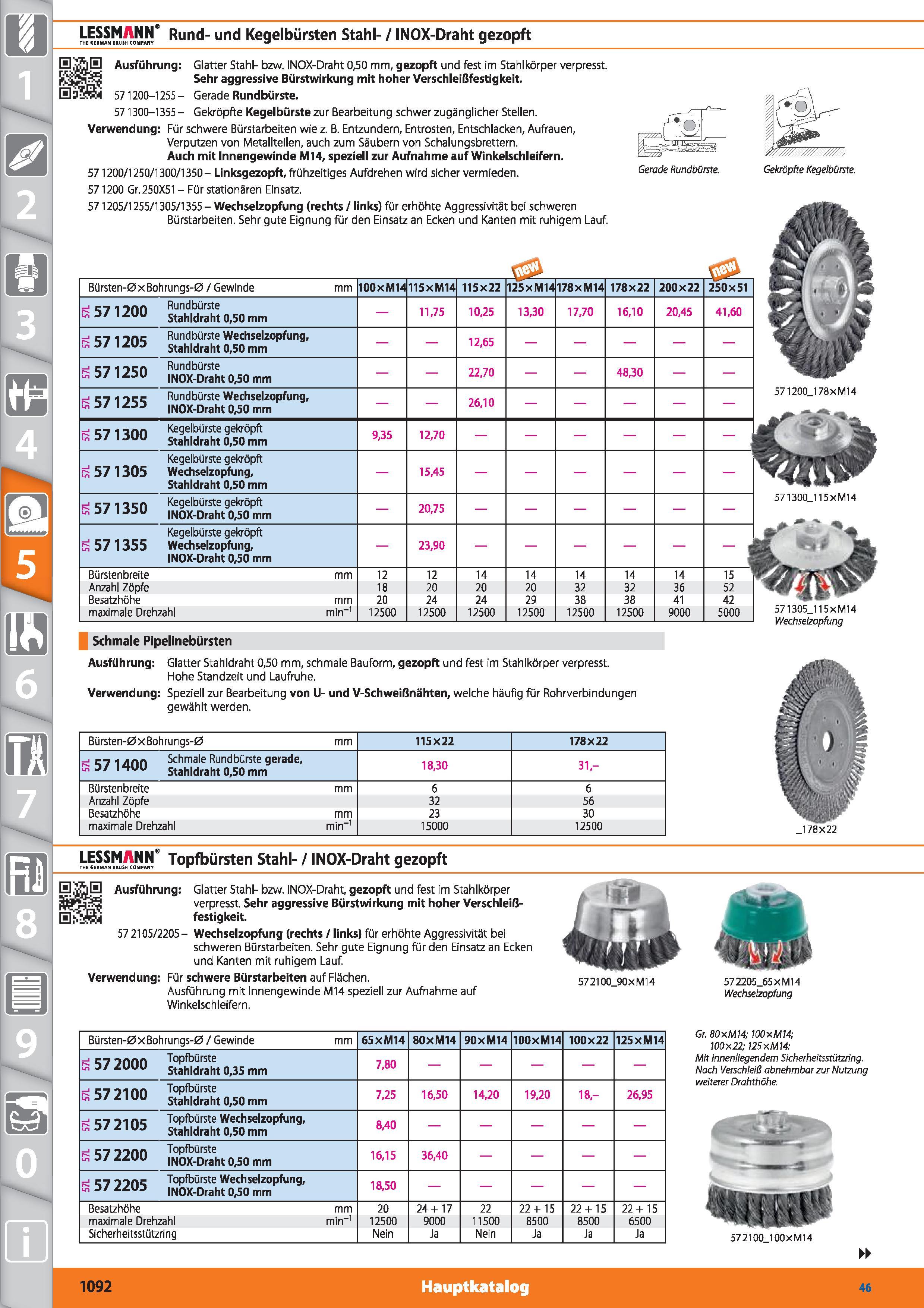 1092 m 1 LESSMANN8 Rund- und Kegelbürsten Stahl- / INOX-Draht gezopft THE ERMAN BRUSH COMPANY Hl Ausführung Glatter Stahl- bzw INOX-Draht 0,50 mm Каталог HOFFMANN GROUP 2015 Инструмент режущий слесарный измерительный абразивный Оборудование Комплексные поставки для промышленных предприятий DEU Стр. 1092