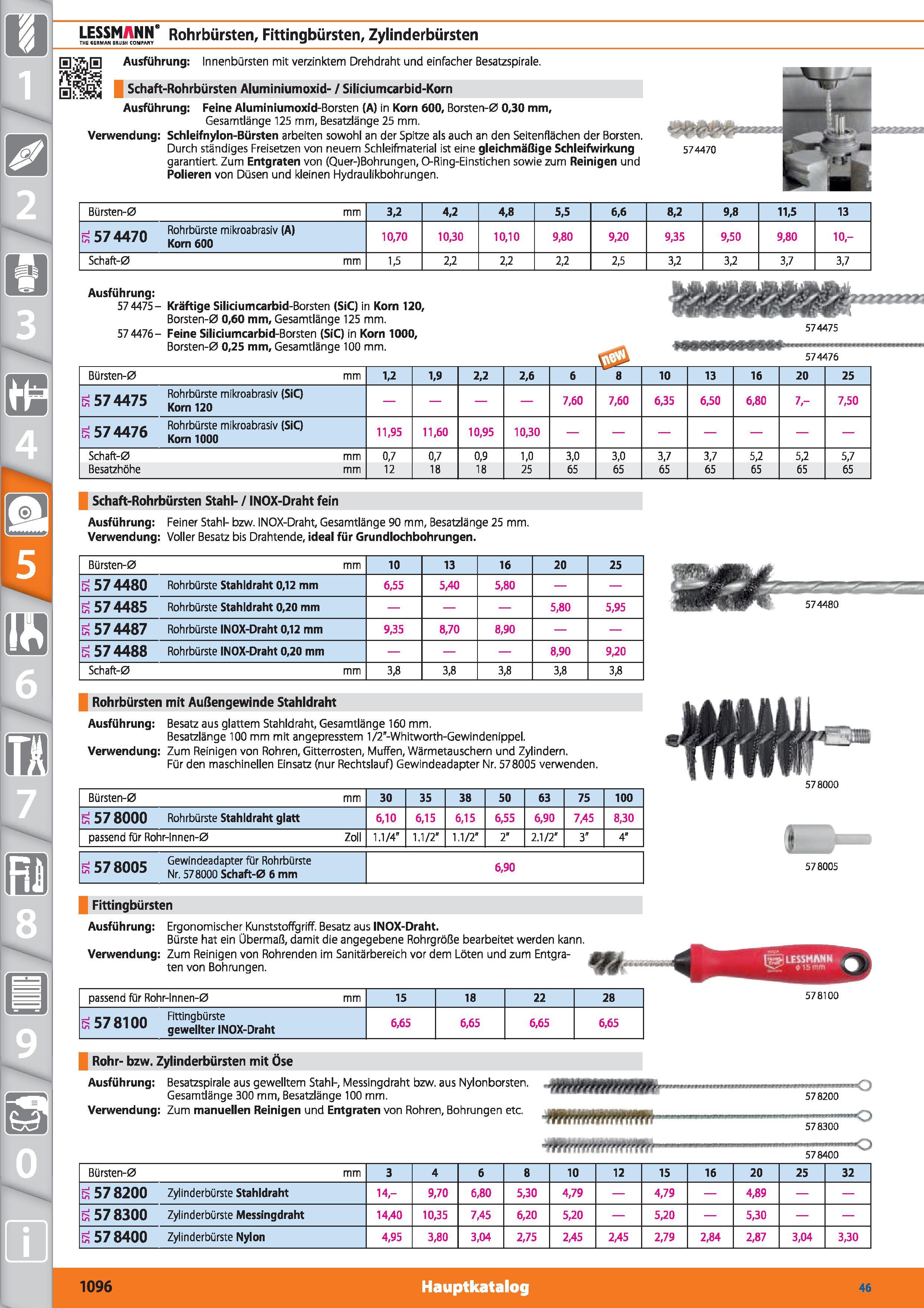 1096 m 1 LESSMANN8 Rohrbürsten, Fittingbürsten, Zylinderbürsten THE ERMAN BRUSH COMPANY Ausführung Innenbürsten mit verzinktem Drehdraht und einf Каталог HOFFMANN GROUP 2015 Инструмент режущий слесарный измерительный абразивный Оборудование Комплексные поставки для промышленных предприятий DEU Стр. 1096