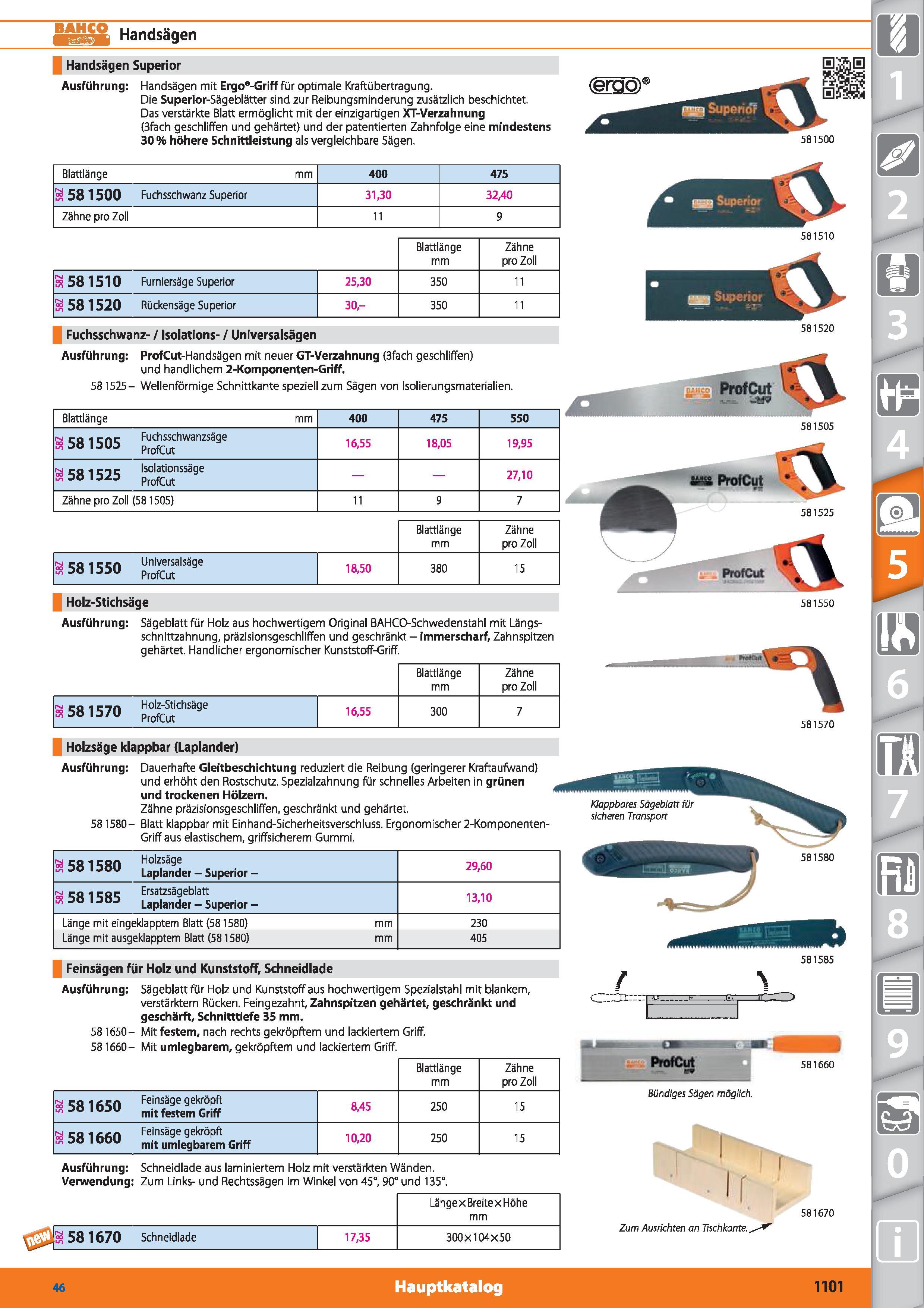 1101 BAHCO Handsägen Handsägen Superior Ausführung Handsägen mit Ergo -Griff für optimale Kraftübertragung Die Superior-Sägeblätter sind zur Reib Каталог HOFFMANN GROUP 2015 Инструмент режущий слесарный измерительный абразивный Оборудование Комплексные поставки для промышленных предприятий DEU Стр. 1101