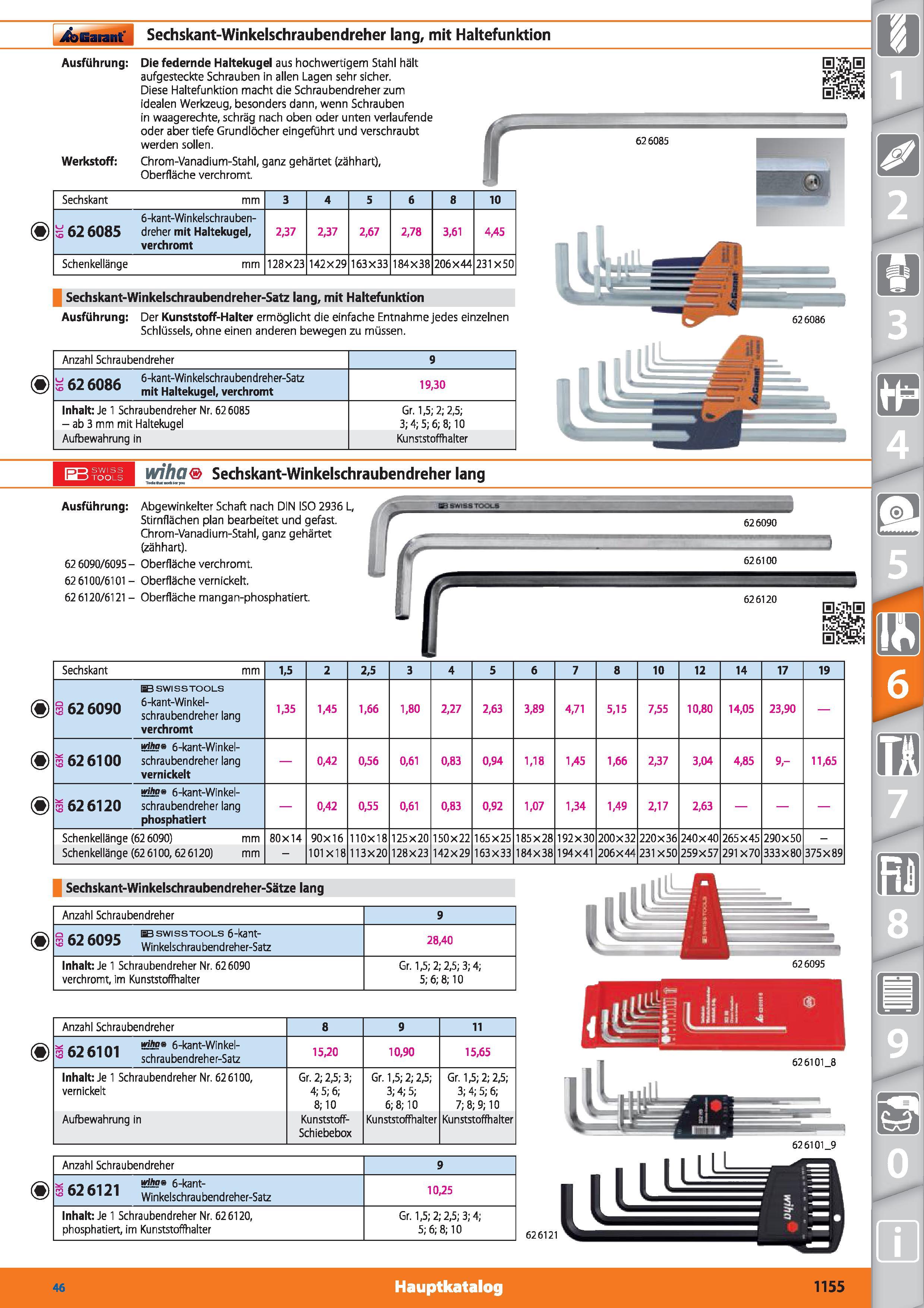 1155 Garant Sechskant-Winkelschraubendreher lang, mit Haltefunktion Ausführung Die federnde Haltekugel aus hochwertigem Stahl hält aufgesteckte S Каталог HOFFMANN GROUP 2015 Инструмент режущий слесарный измерительный абразивный Оборудование Комплексные поставки для промышленных предприятий DEU Стр. 1155