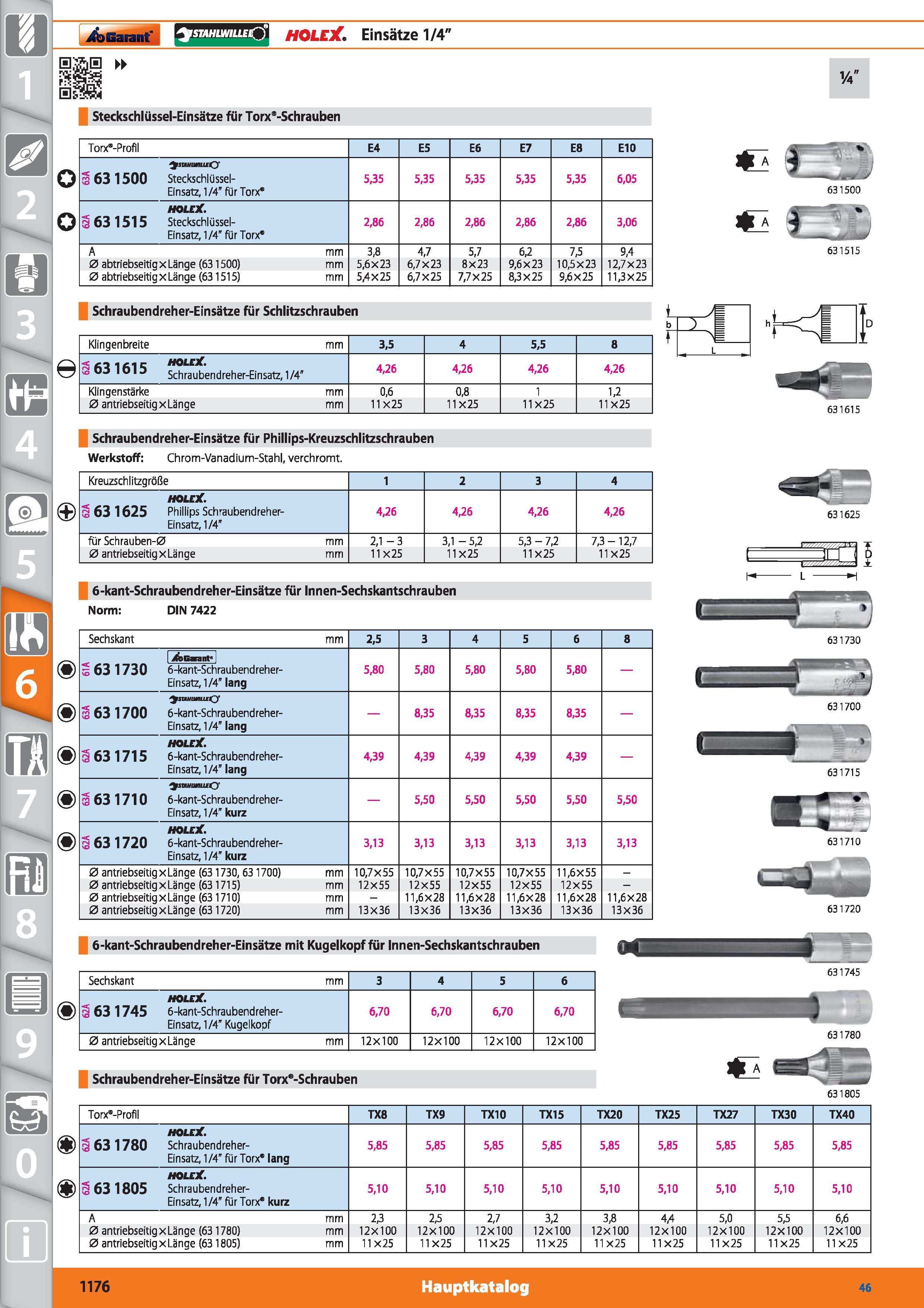 1176 i&>Garant' snifiwiucO HOLEX Einsätze 1/4 0 0 E&04 Steckschlüssel-Einsätze für Torxa>-Schrauben o o Torx -Profil E4 E5 E6 E7 E8 E10 m'MmP 631 Каталог HOFFMANN GROUP 2015 Инструмент режущий слесарный измерительный абразивный Оборудование Комплексные поставки для промышленных предприятий DEU Стр. 1176