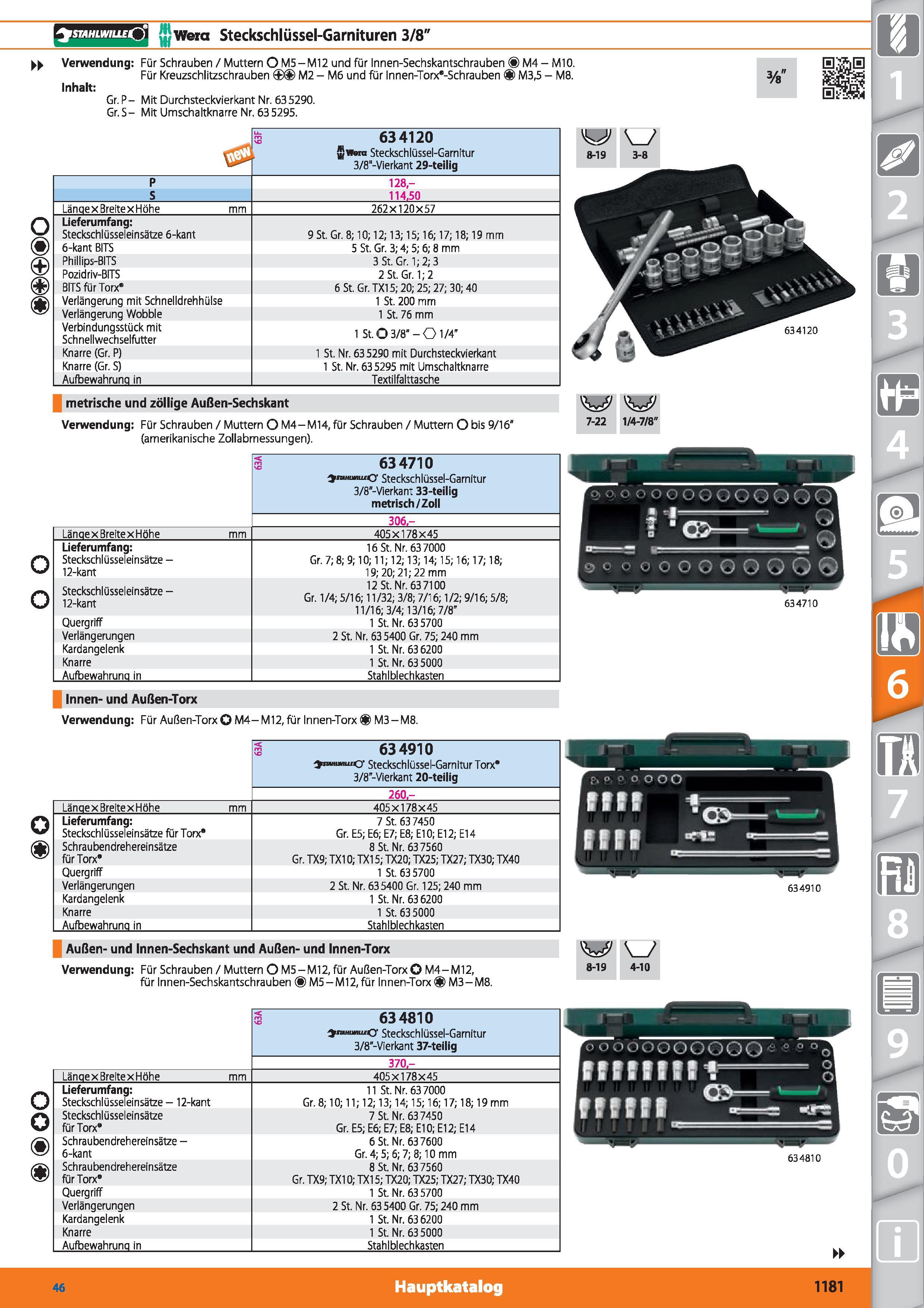 1181 Wera Steckschlüssel-Garnituren 3/8 Verwendung Für Schrauben / Muttern O M5-M12 und für Innen-Sechskantschrauben M4 - M10 Für Kreuzschlitzsch Каталог HOFFMANN GROUP 2015 Инструмент режущий слесарный измерительный абразивный Оборудование Комплексные поставки для промышленных предприятий DEU Стр. 1181