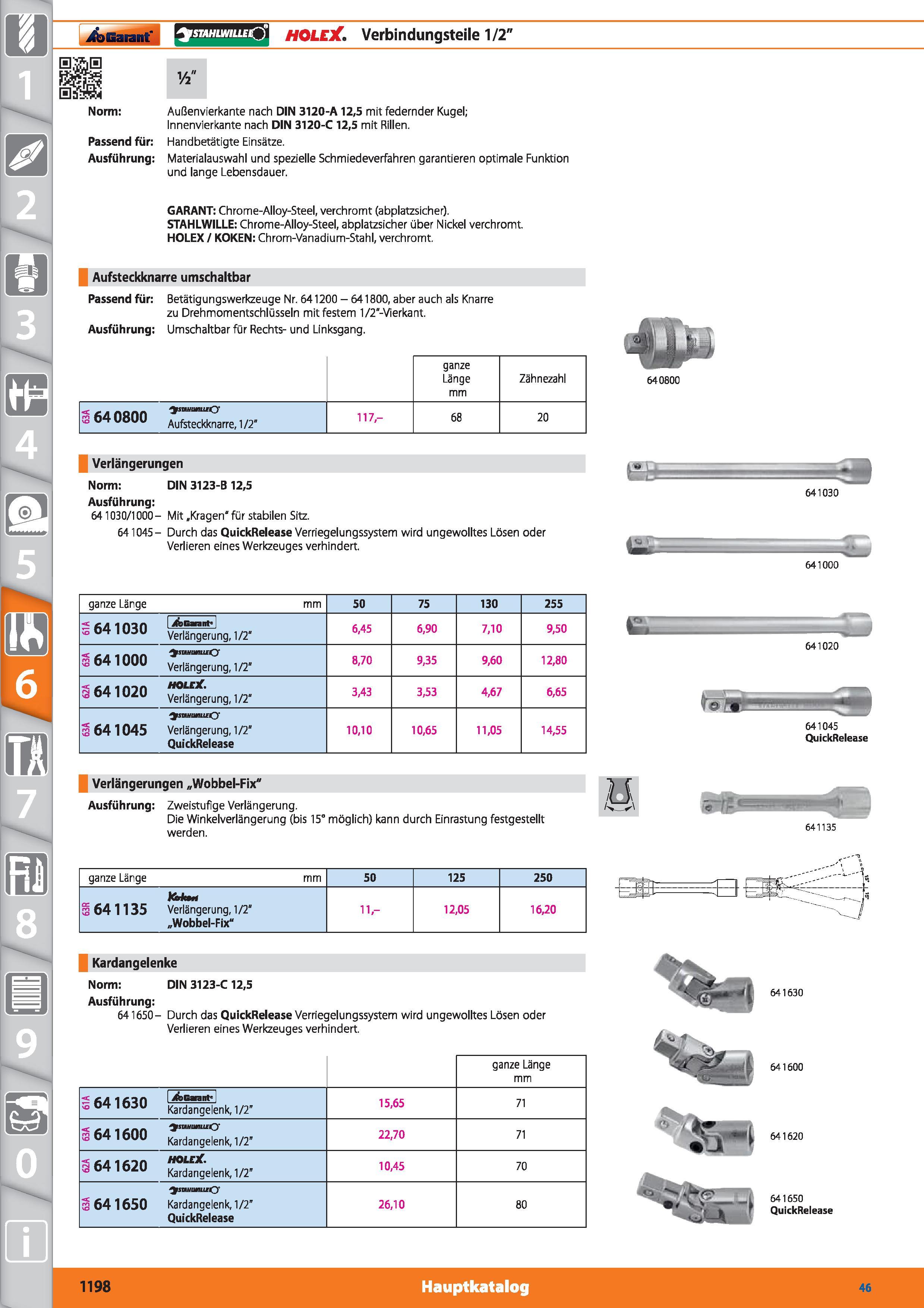 1198 m 1 i&>Garant' snifiwiucO HOLEX Verbindungsteile 1/2 Vi Norm Außenvierkante nach DIN 3120-A 12,5 mit federnder Kugel; Innenvierkante nach DI Каталог HOFFMANN GROUP 2015 Инструмент режущий слесарный измерительный абразивный Оборудование Комплексные поставки для промышленных предприятий DEU Стр. 1198
