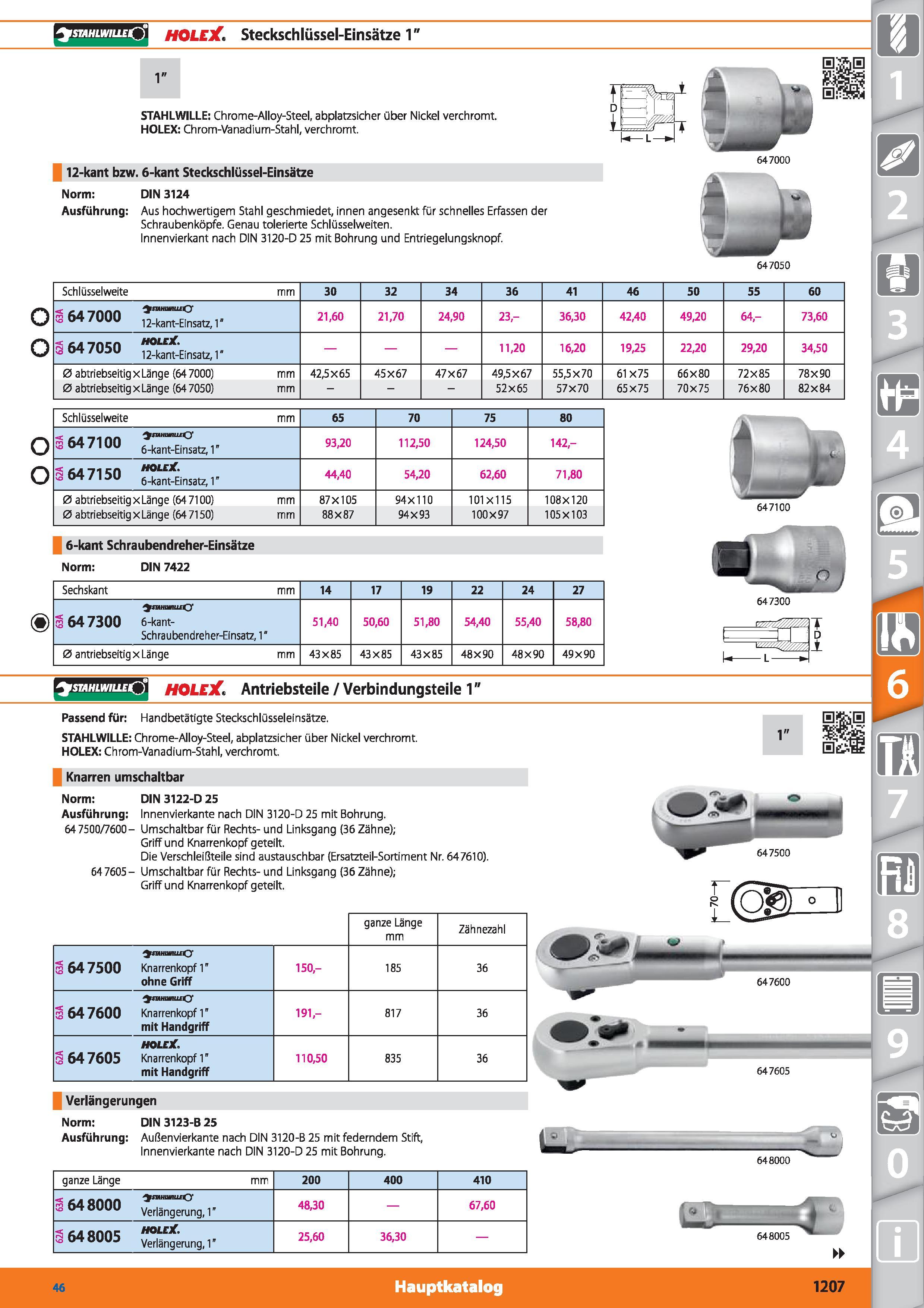 1207 stahlwiu eQ HOLElC, Steckschlüssel-Einsätze 1 1 STAHLWILLE Chrome-Alloy-Steel, abplatzsicher über Nickel verchromt HOLEX Chrom-Vanadium-Stah Каталог HOFFMANN GROUP 2015 Инструмент режущий слесарный измерительный абразивный Оборудование Комплексные поставки для промышленных предприятий DEU Стр. 1207