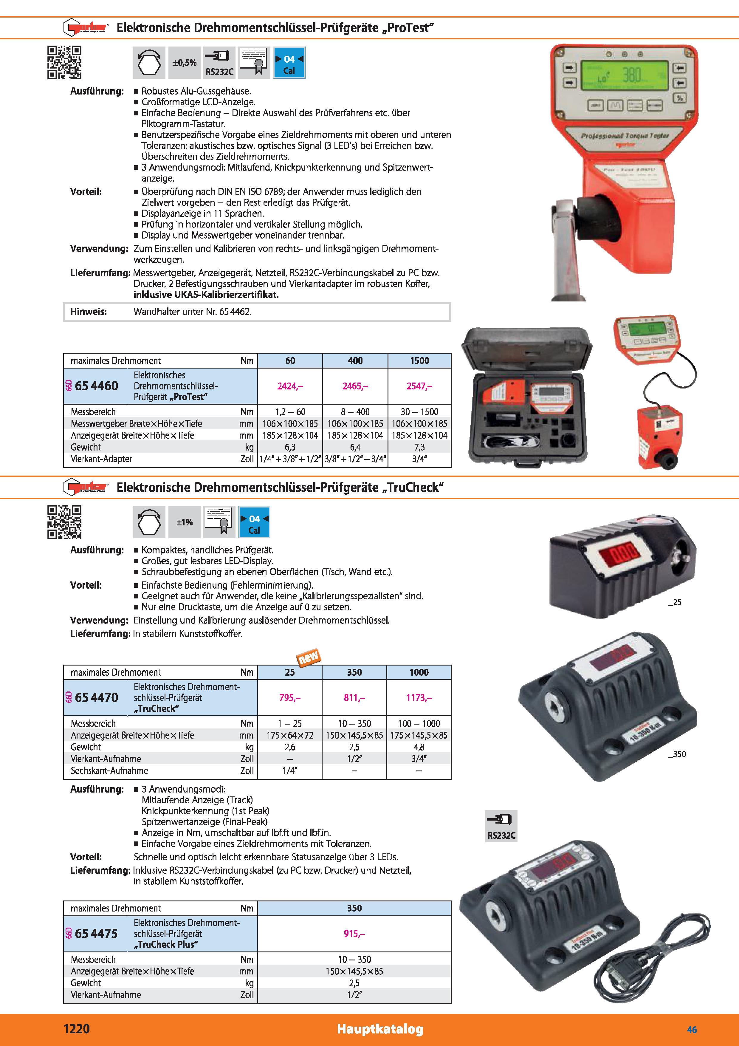 1220 Elektronische Drehmomentschlüssel-Prüfgeräte „ProTest 0 ±0,5% -Sl3 RS232C V ErcTs Ausführung Robustes Alu-Gussgehäuse Großformatige LCD-Anze Каталог HOFFMANN GROUP 2015 Инструмент режущий слесарный измерительный абразивный Оборудование Комплексные поставки для промышленных предприятий DEU Стр. 1220