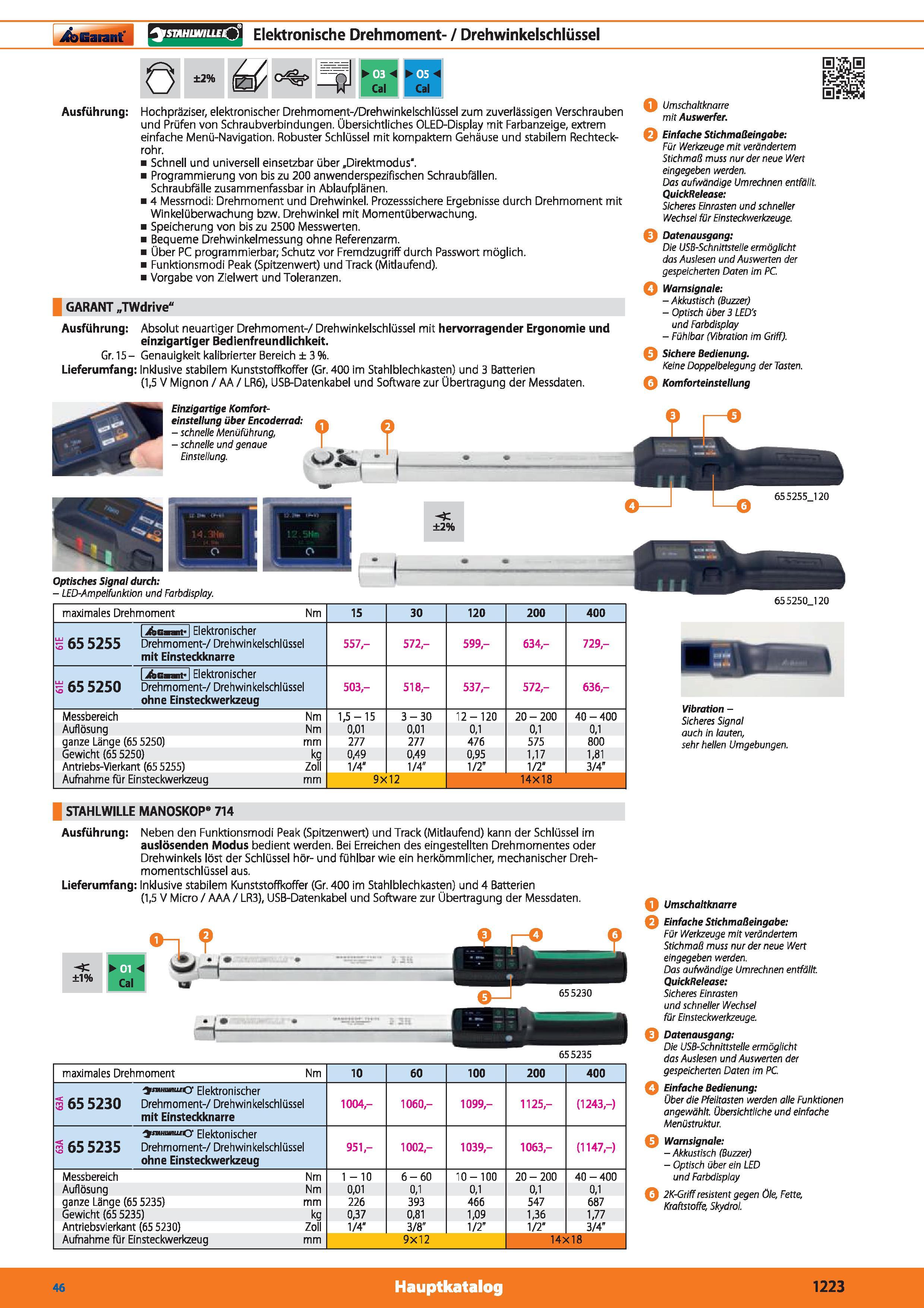 1223 Garant SMHUVILLECC) Elektronische Drehmoment- / Drehwinkelschlüssel ö ±2% Ausführung Hochpräziser, elektronischer Drehmoment-/Drehwinkelschl Каталог HOFFMANN GROUP 2015 Инструмент режущий слесарный измерительный абразивный Оборудование Комплексные поставки для промышленных предприятий DEU Стр. 1223