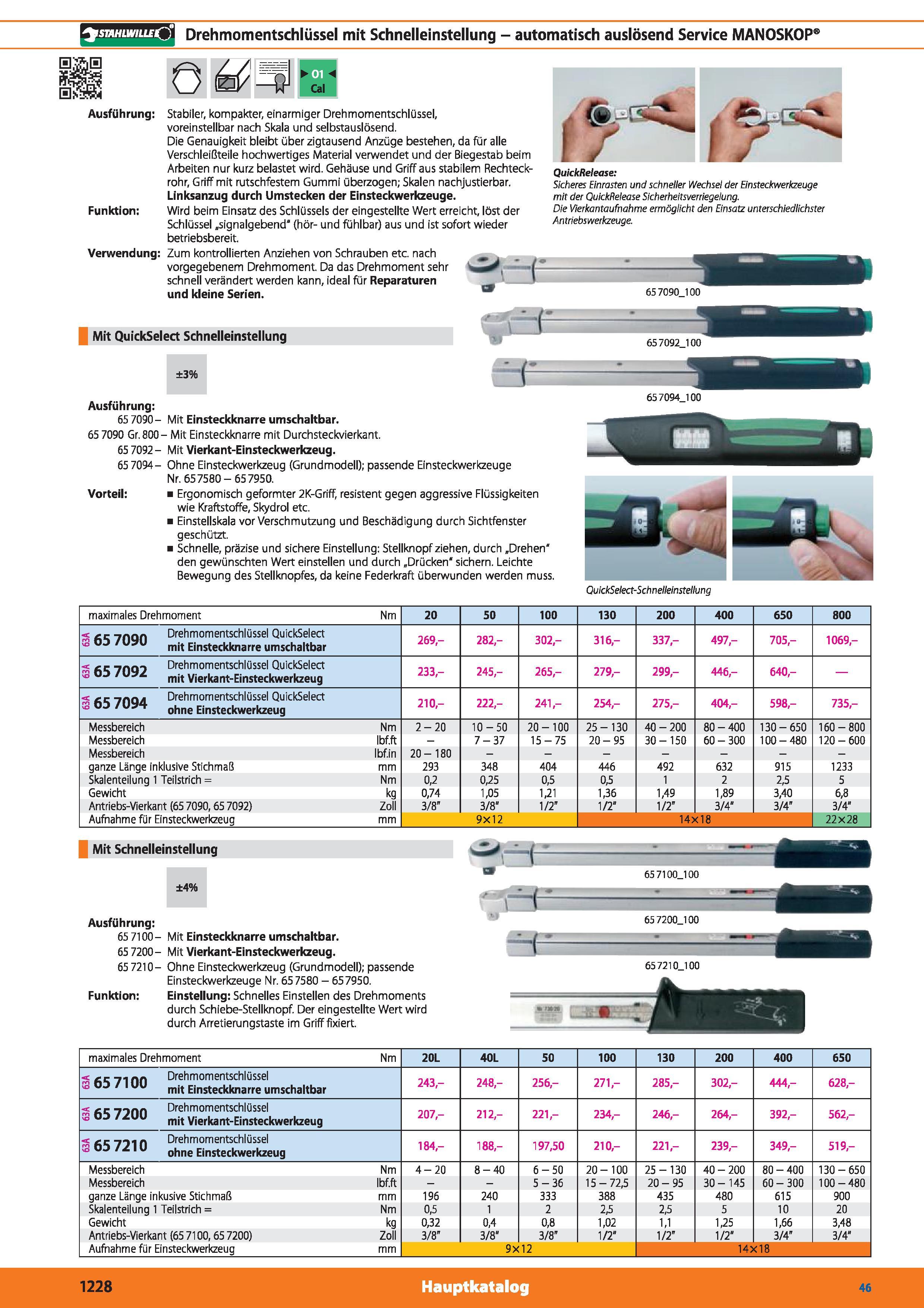 1228 STAHLWILLE Drehmomentschlüssel mit Schnelleinstellung - automatisch auslösend Service MANOSKOP Ausführung Funktion Ö v Stabiler, kompakter, Каталог HOFFMANN GROUP 2015 Инструмент режущий слесарный измерительный абразивный Оборудование Комплексные поставки для промышленных предприятий DEU Стр. 1228