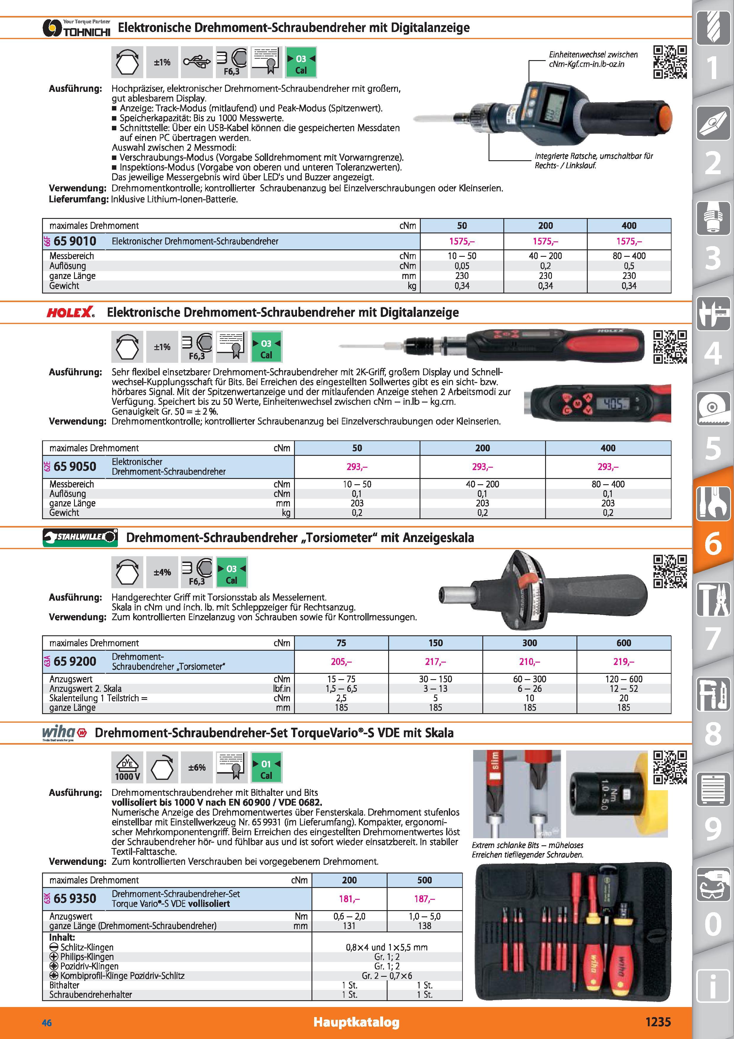 1235 tqhnichi Elektronische Drehmoment-Schraubendreher mit Digitalanzeige o ±1% F6,3 Einheiten Wechsel zwischen cNm-Kgf cm-in,lb-oz in ff Ausführ Каталог HOFFMANN GROUP 2015 Инструмент режущий слесарный измерительный абразивный Оборудование Комплексные поставки для промышленных предприятий DEU Стр. 1235