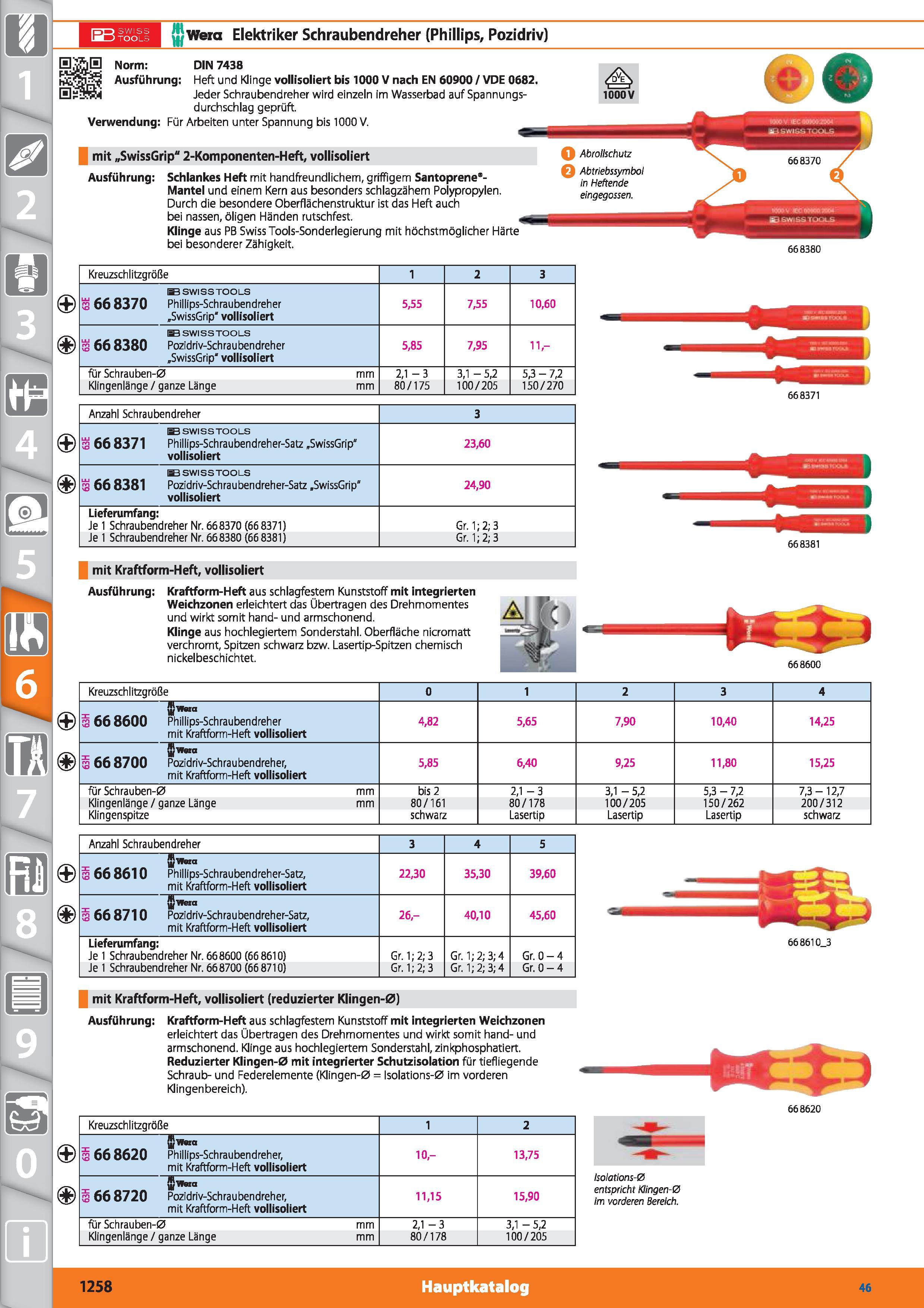 1258 -T_5 SWISS IO TOOLS m w Wera Elektriker Schraubendreher (Phillips, Pozidriv) 1000V 668380 mit „SwissGrip 2-Komponenten-Heft, vollisoliert Au Каталог HOFFMANN GROUP 2015 Инструмент режущий слесарный измерительный абразивный Оборудование Комплексные поставки для промышленных предприятий DEU Стр. 1258
