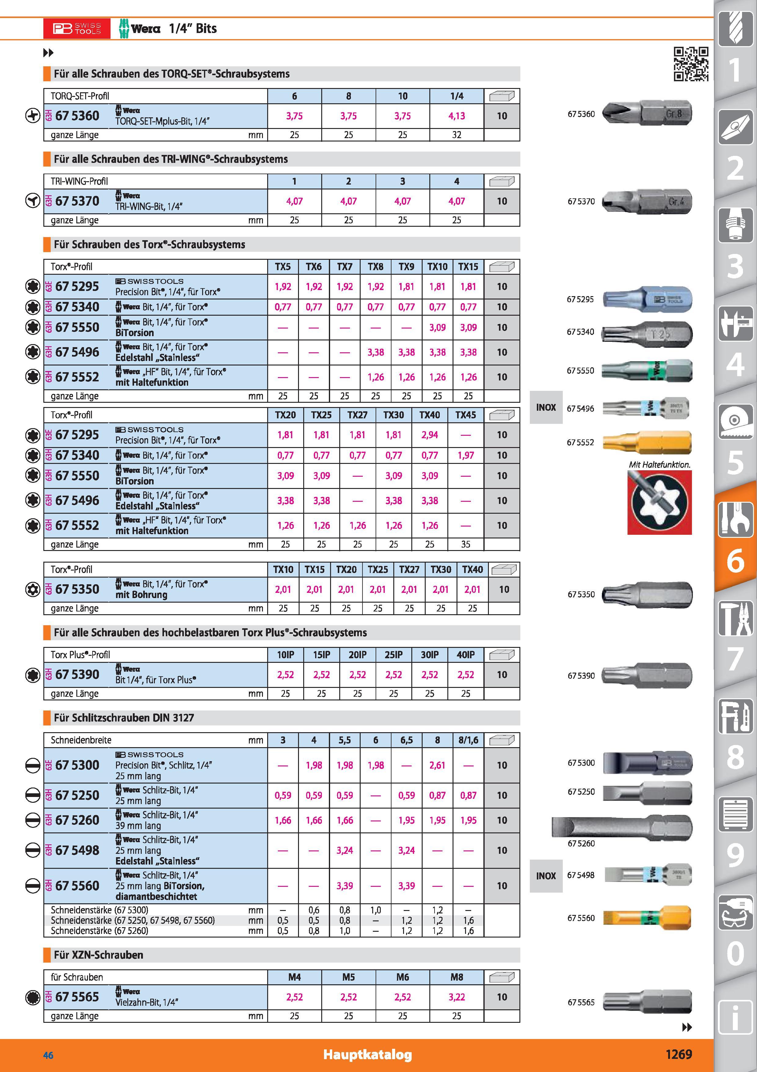 1269 150 SWI‘ IftJTOO m Wera 1/4 Bits Für alle Schrauben des TORQ-SET -Schraubsystems TORQ-SET-Profil 6 8 10 1/4 s 3 67 5360 TORQ-SET-Mplus-Bit, Каталог HOFFMANN GROUP 2015 Инструмент режущий слесарный измерительный абразивный Оборудование Комплексные поставки для промышленных предприятий DEU Стр. 1269