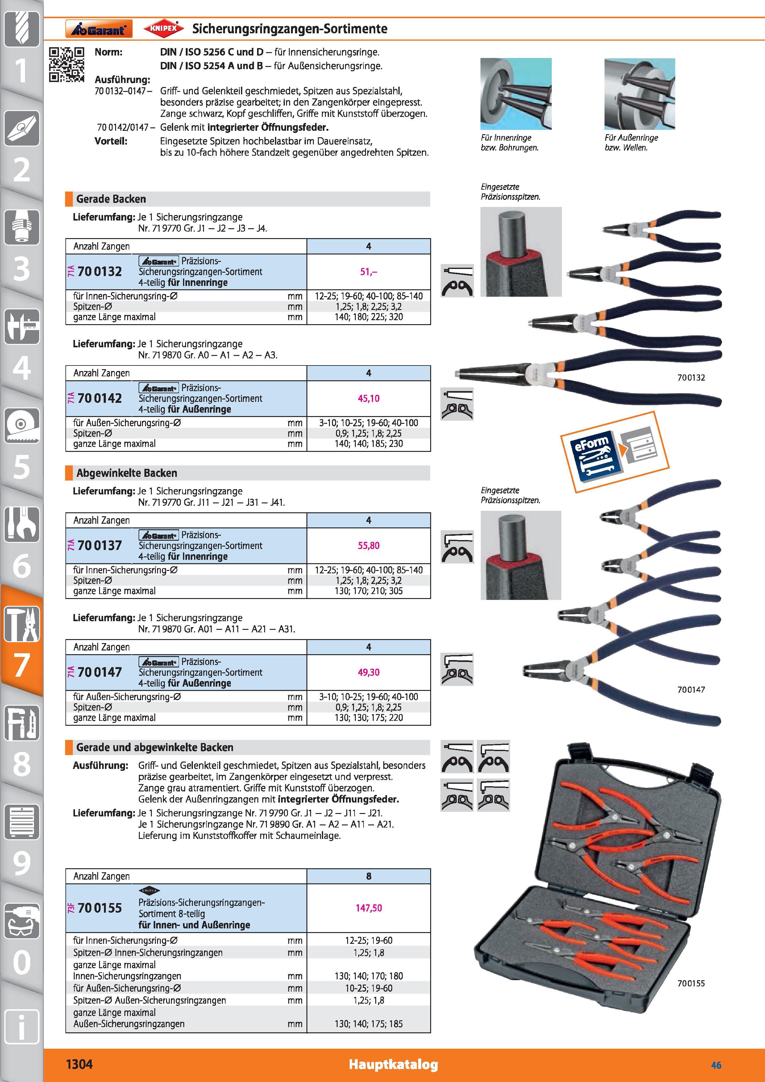 1304 Garant Sicherungsringzangen-Sortimente Norm DIN / ISO 5256 C und D - für Innensicherungsringe DIN / ISO 5254 A und B - für Außensicherungsri Каталог HOFFMANN GROUP 2015 Инструмент режущий слесарный измерительный абразивный Оборудование Комплексные поставки для промышленных предприятий DEU Стр. 1304