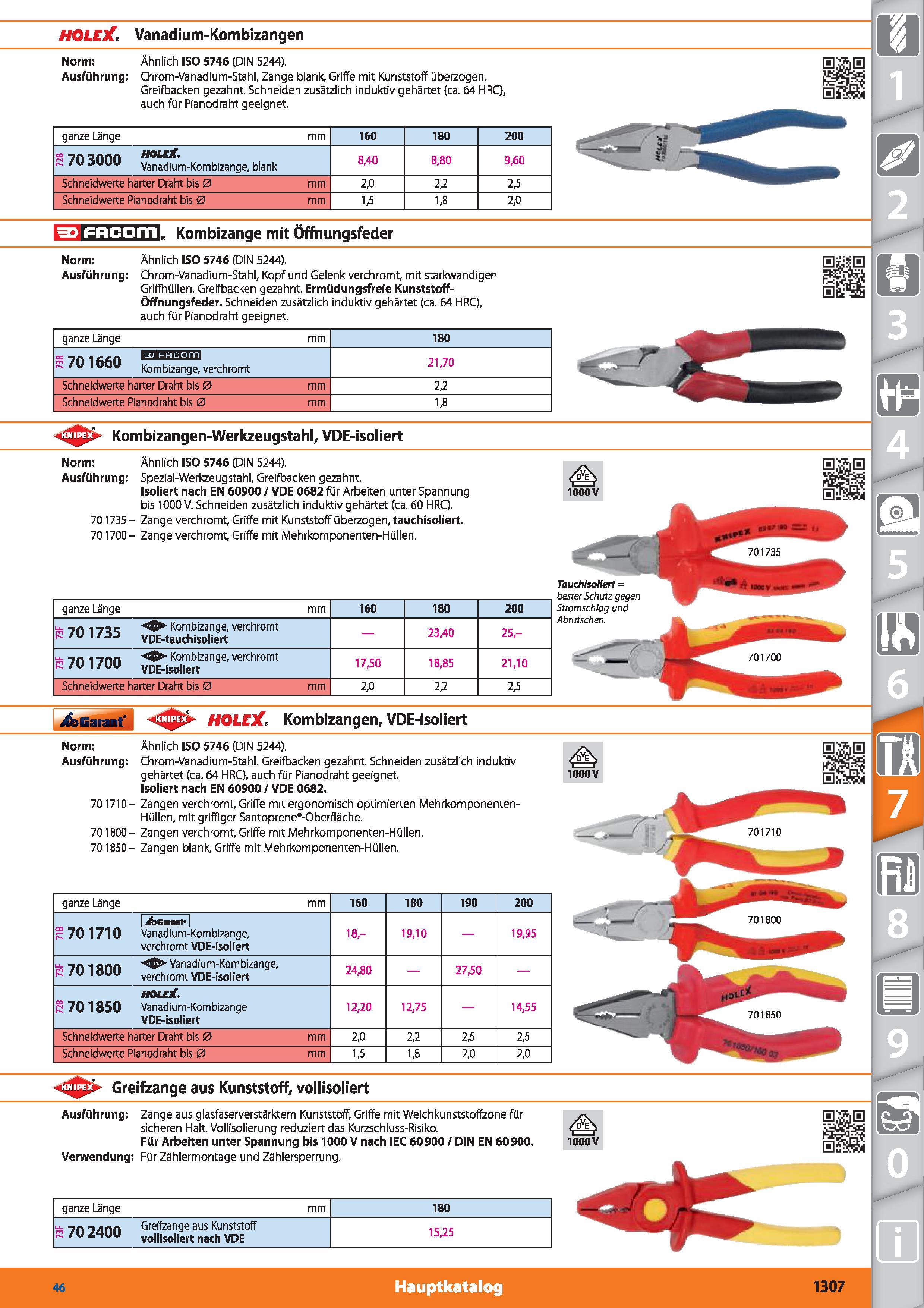 1307 HOLEX Vanadium-Kombizangen u Norm Ähnlich ISO 5746 (DIN 5244) Ausführung Chrom-Vanadium-Stahl, Zange blank Griffe mit Kunststoff überzogen G Каталог HOFFMANN GROUP 2015 Инструмент режущий слесарный измерительный абразивный Оборудование Комплексные поставки для промышленных предприятий DEU Стр. 1307