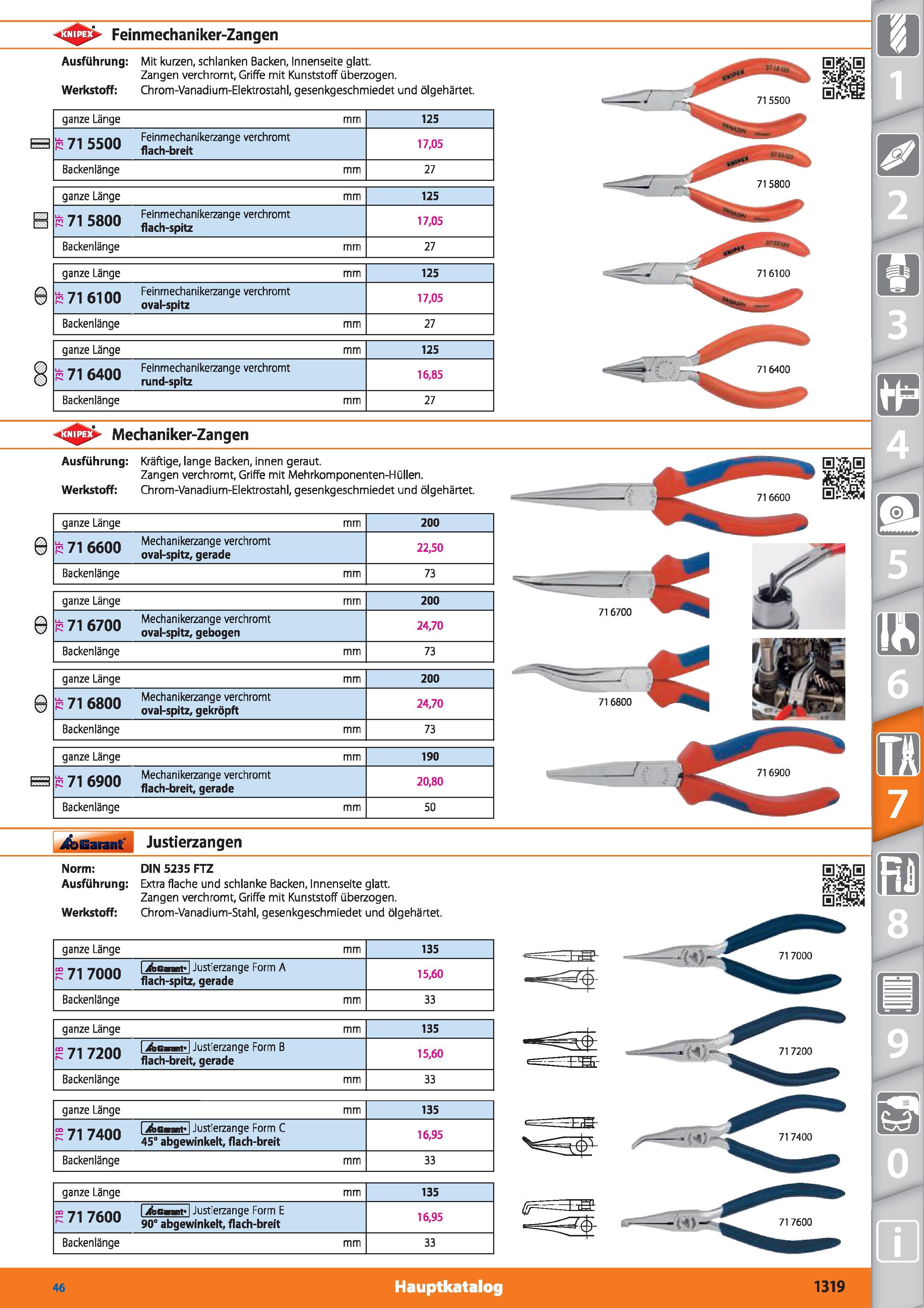 1319 Feinmechaniker-Zangen Ausführung Mit kurzen, schlanken Backen, Innenseite glatt Zangen verchromt Griffe mit Kunststoff überzogen Werkstoff C Каталог HOFFMANN GROUP 2015 Инструмент режущий слесарный измерительный абразивный Оборудование Комплексные поставки для промышленных предприятий DEU Стр. 1319
