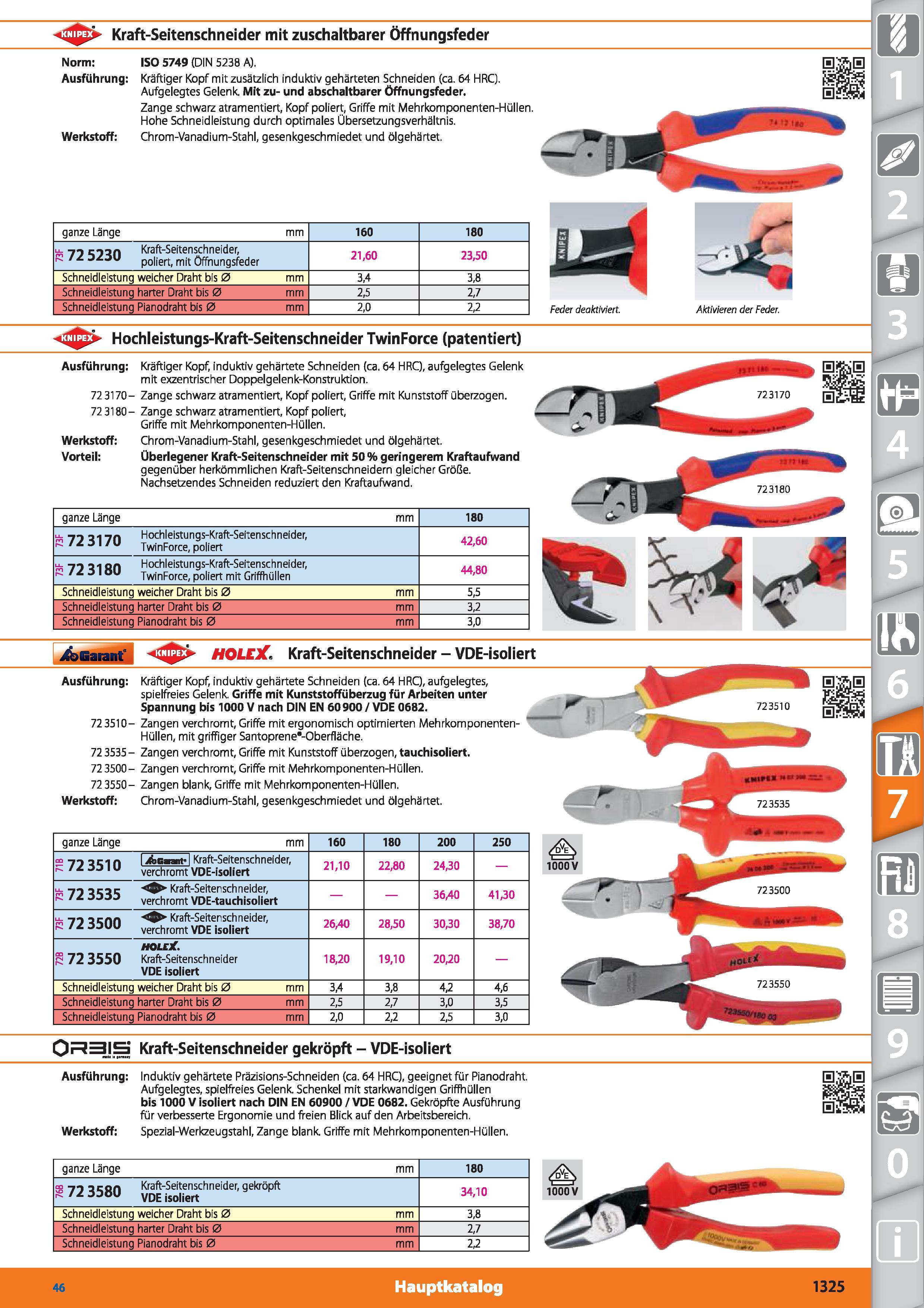 1325 Kraft-Seitenschneider mit zuschaltbarer Öffnungsfeder Norm Ausführung Werkstoff ISO 5749 (DIN 5238 A) Kräftiger Kopf mit zusätzlich induktiv Каталог HOFFMANN GROUP 2015 Инструмент режущий слесарный измерительный абразивный Оборудование Комплексные поставки для промышленных предприятий DEU Стр. 1325