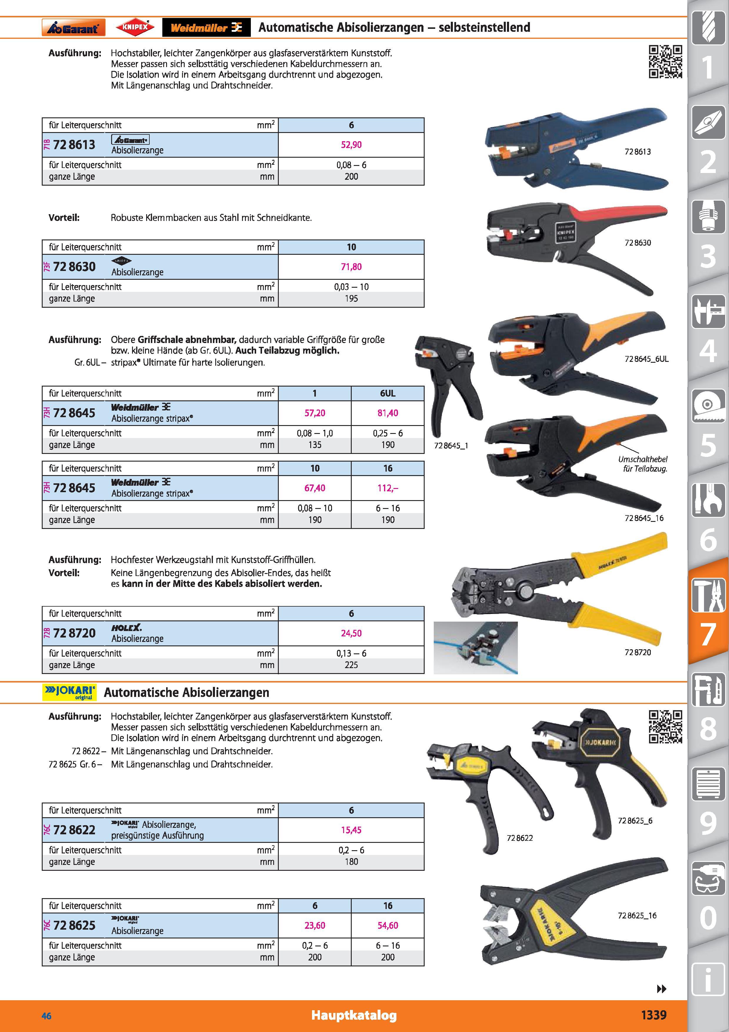 1339 Garant Weidmüller BE Automatische Abisolierzangen - selbsteinstellend Hauptkatalog für Leiterquerschnitt co A 1 5 I jfefiwnt I K/ZÖDI3 Abiso Каталог HOFFMANN GROUP 2015 Инструмент режущий слесарный измерительный абразивный Оборудование Комплексные поставки для промышленных предприятий DEU Стр. 1339