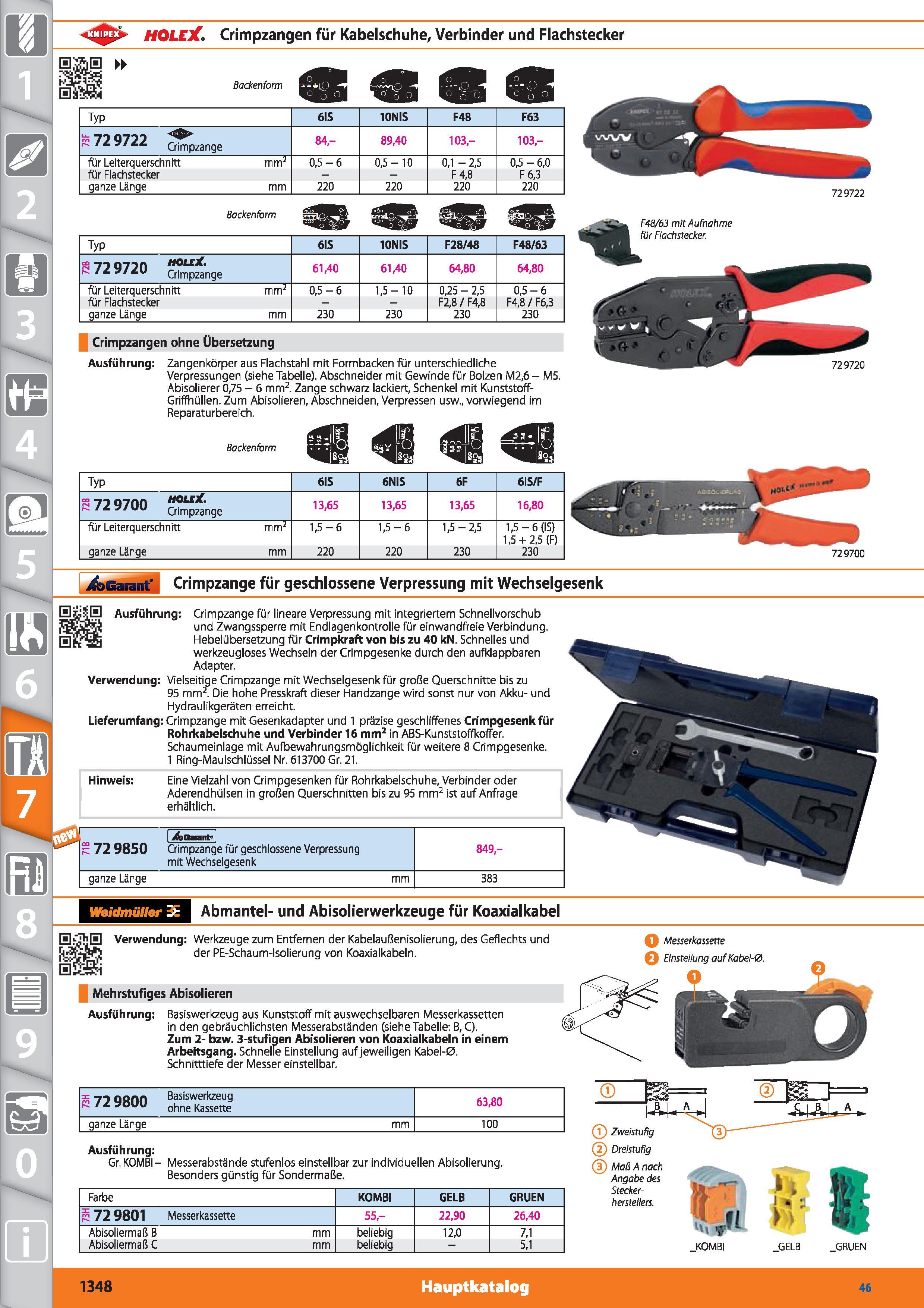 1348 <3 > HOLEX Crimpzangen für Kabelschuhe, Verbinder und Flachstecker Backenform Backenform Crimpzangen ohne Übersetzung Ausführung Typ 6IS 10N Каталог HOFFMANN GROUP 2015 Инструмент режущий слесарный измерительный абразивный Оборудование Комплексные поставки для промышленных предприятий DEU Стр. 1348