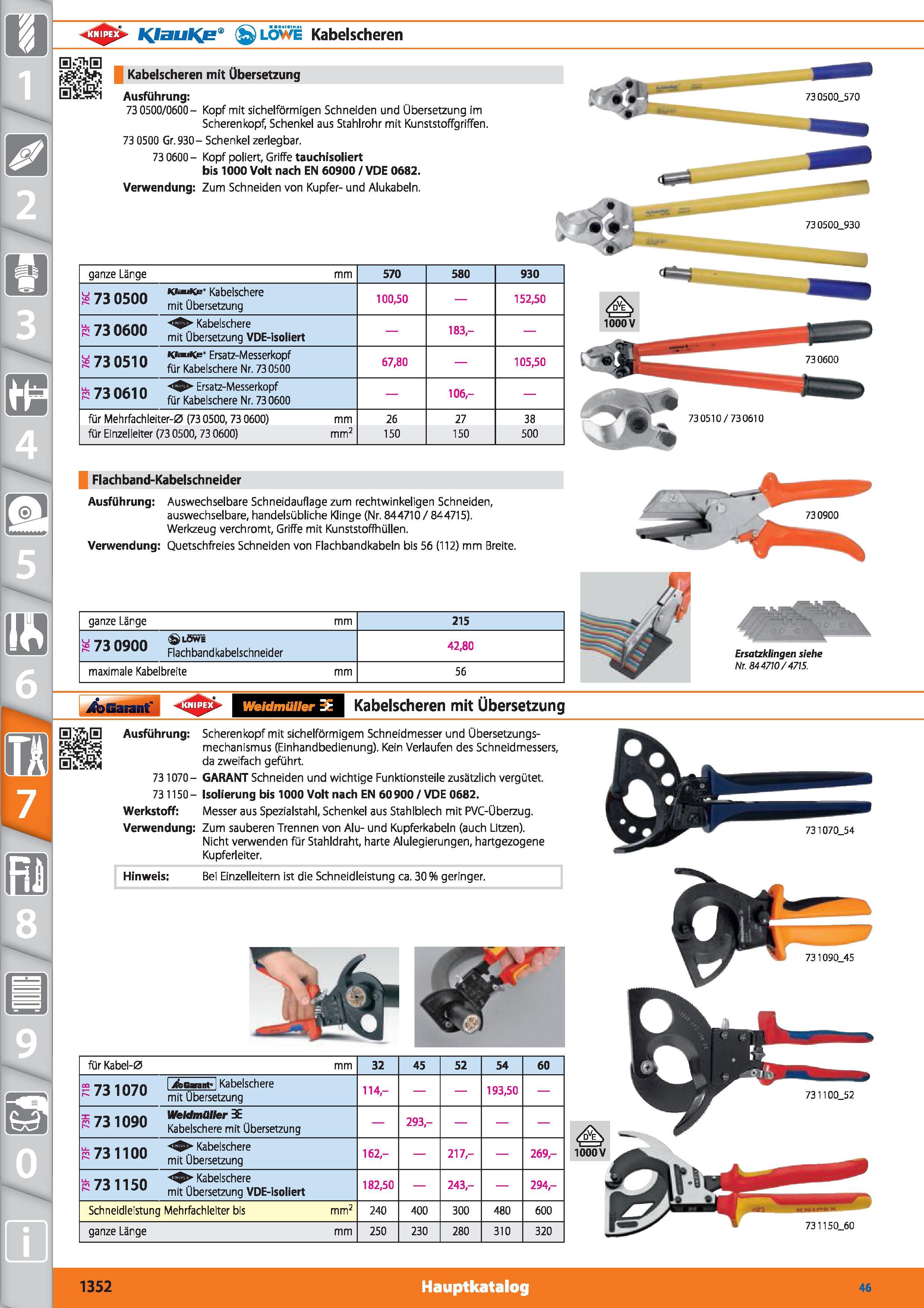 1352 Klause LÖWE Kabelscheren H5M3 Kabelscheren mit Übersetzung 0dr -rf- -i Ausführung 73 0500/0600 - Kopf mit sichelförmigen Schneiden und Übers Каталог HOFFMANN GROUP 2015 Инструмент режущий слесарный измерительный абразивный Оборудование Комплексные поставки для промышленных предприятий DEU Стр. 1352