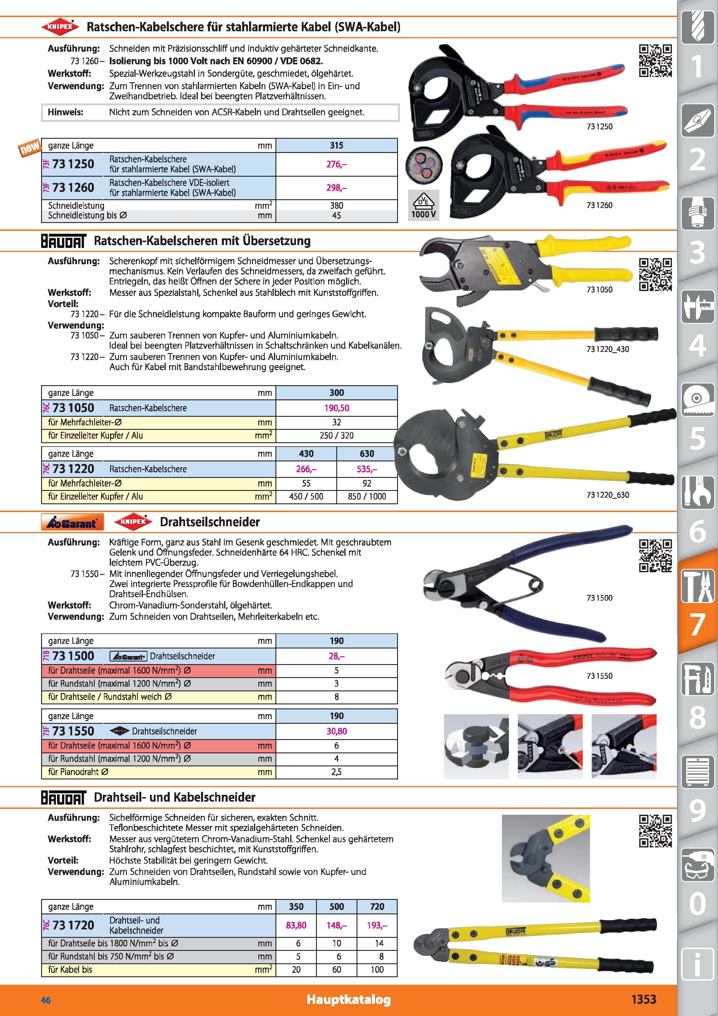 1353 Ratschen-Kabelschere für stahlarmierte Kabel (SWA-Kabel) Ausführung Schneiden mit Präzisionsschliff und induktiv gehärteter Schneidkante 73 Каталог HOFFMANN GROUP 2015 Инструмент режущий слесарный измерительный абразивный Оборудование Комплексные поставки для промышленных предприятий DEU Стр. 1353