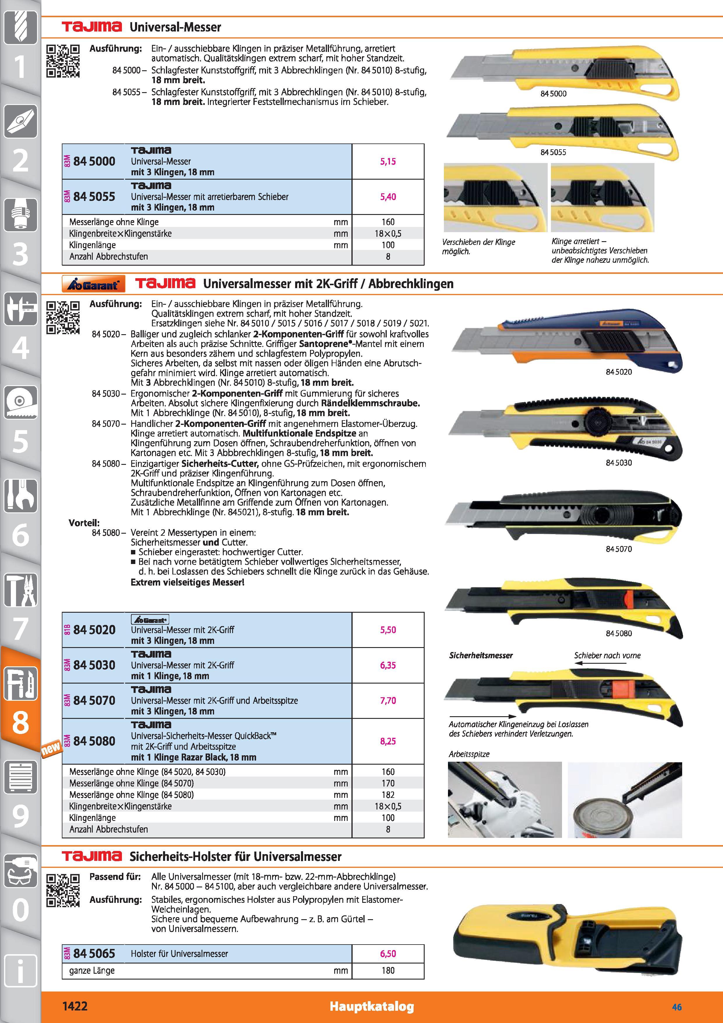 1422 Taüima Universal-Messer Ausführung Ein- / ausschiebbare Klingen in präziser Metallführung, arretiert automatisch Qualitätsklingen extrem sch Каталог HOFFMANN GROUP 2015 Инструмент режущий слесарный измерительный абразивный Оборудование Комплексные поставки для промышленных предприятий DEU Стр. 1422