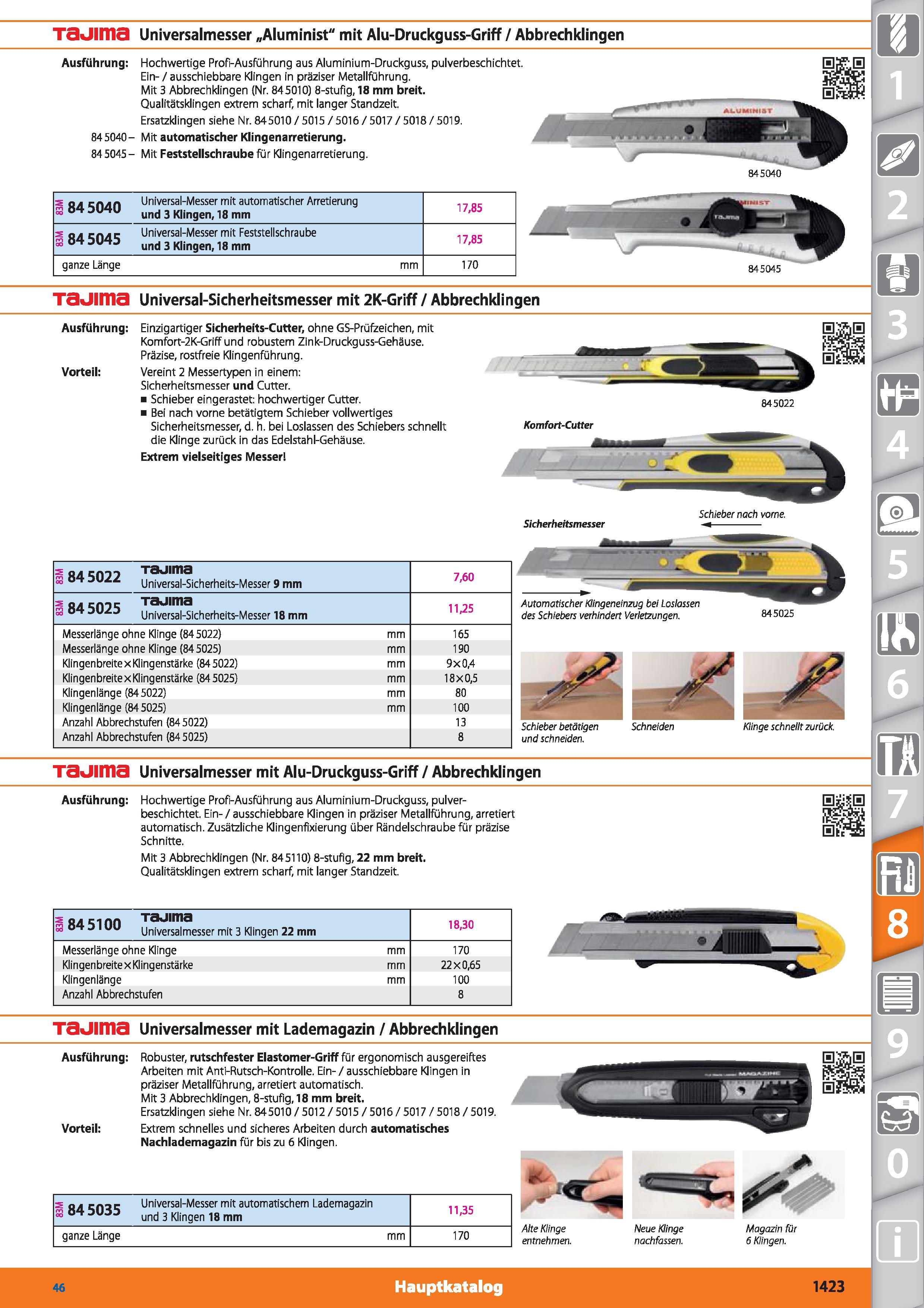 1423 T3UIITI3 Universalmesser „Aluminist mit Alu-Druckguss-Griff / Abbrechklingen Ausführung Hochwertige Profi-Ausführung aus Aluminium-Druckguss Каталог HOFFMANN GROUP 2015 Инструмент режущий слесарный измерительный абразивный Оборудование Комплексные поставки для промышленных предприятий DEU Стр. 1423
