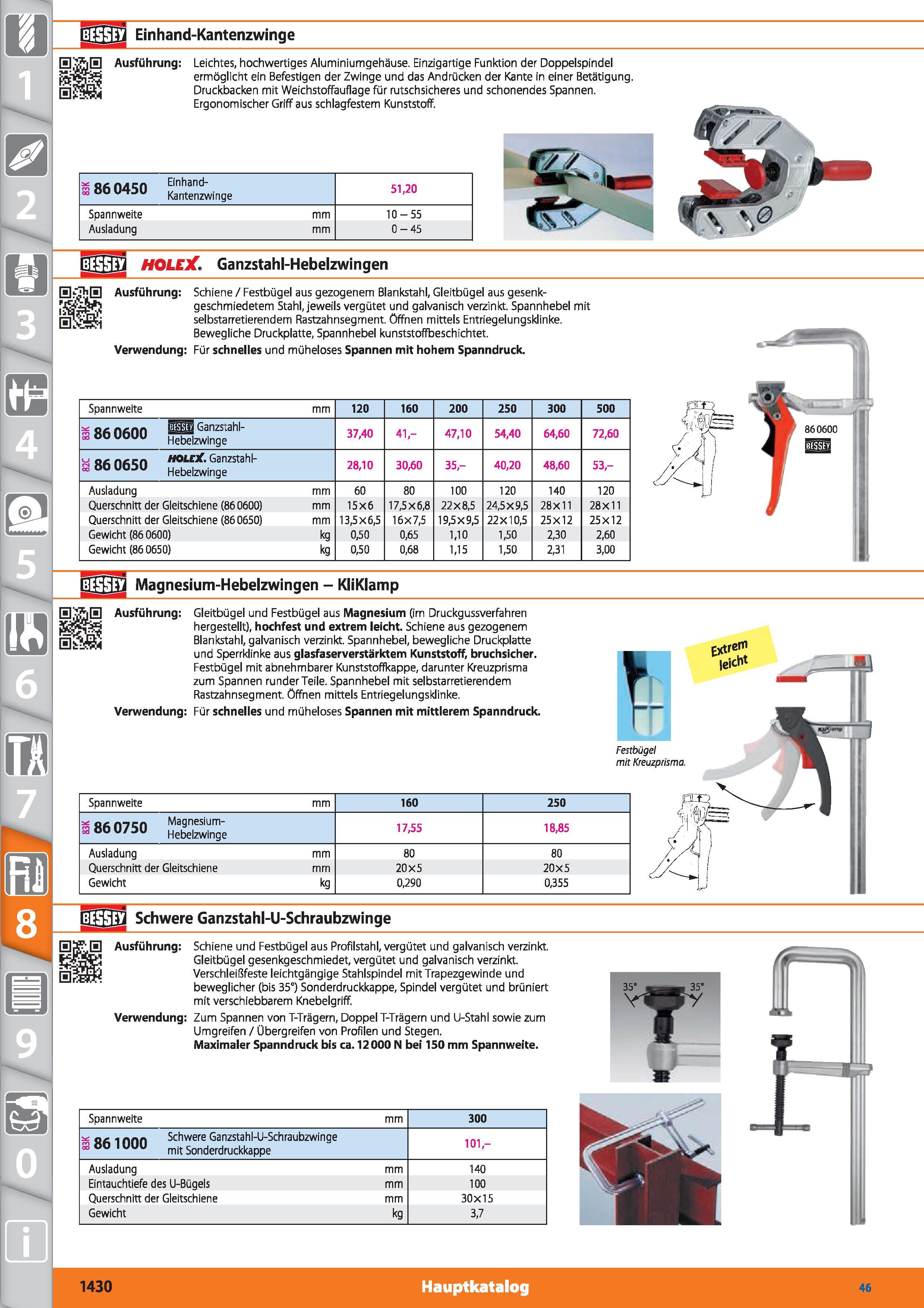 1430 Einhand-Kantenzwinge Ausführung Leichtes, hochwertiges Aluminiumgehäuse Einzigartige Funktion der Doppelspindel ermöglicht ein Befestigen de Каталог HOFFMANN GROUP 2015 Инструмент режущий слесарный измерительный абразивный Оборудование Комплексные поставки для промышленных предприятий DEU Стр. 1430