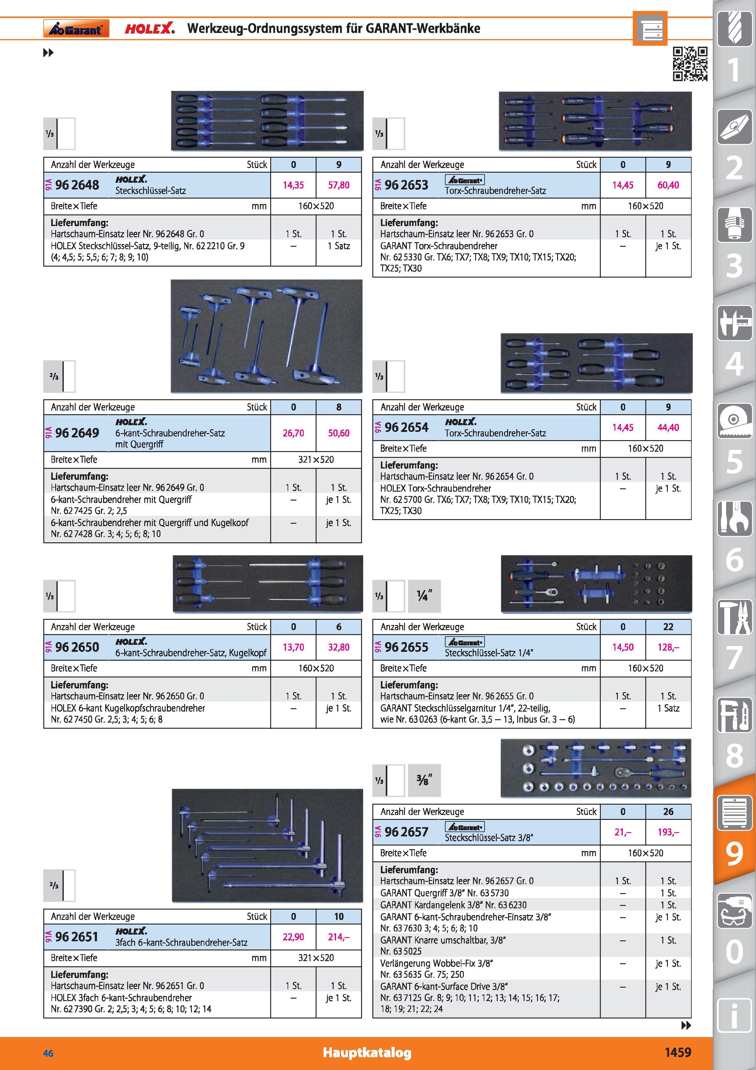 1459 Garant HOLEX Werkzeug-Ordnungssystem für GARANT-Werkbänke 'h 3/s 'h ppj Vs - Anzahl der Werkzeuge Stück 0 9 < 7f,AQ holejC o O two Steckschl Каталог HOFFMANN GROUP 2015 Инструмент режущий слесарный измерительный абразивный Оборудование Комплексные поставки для промышленных предприятий DEU Стр. 1459