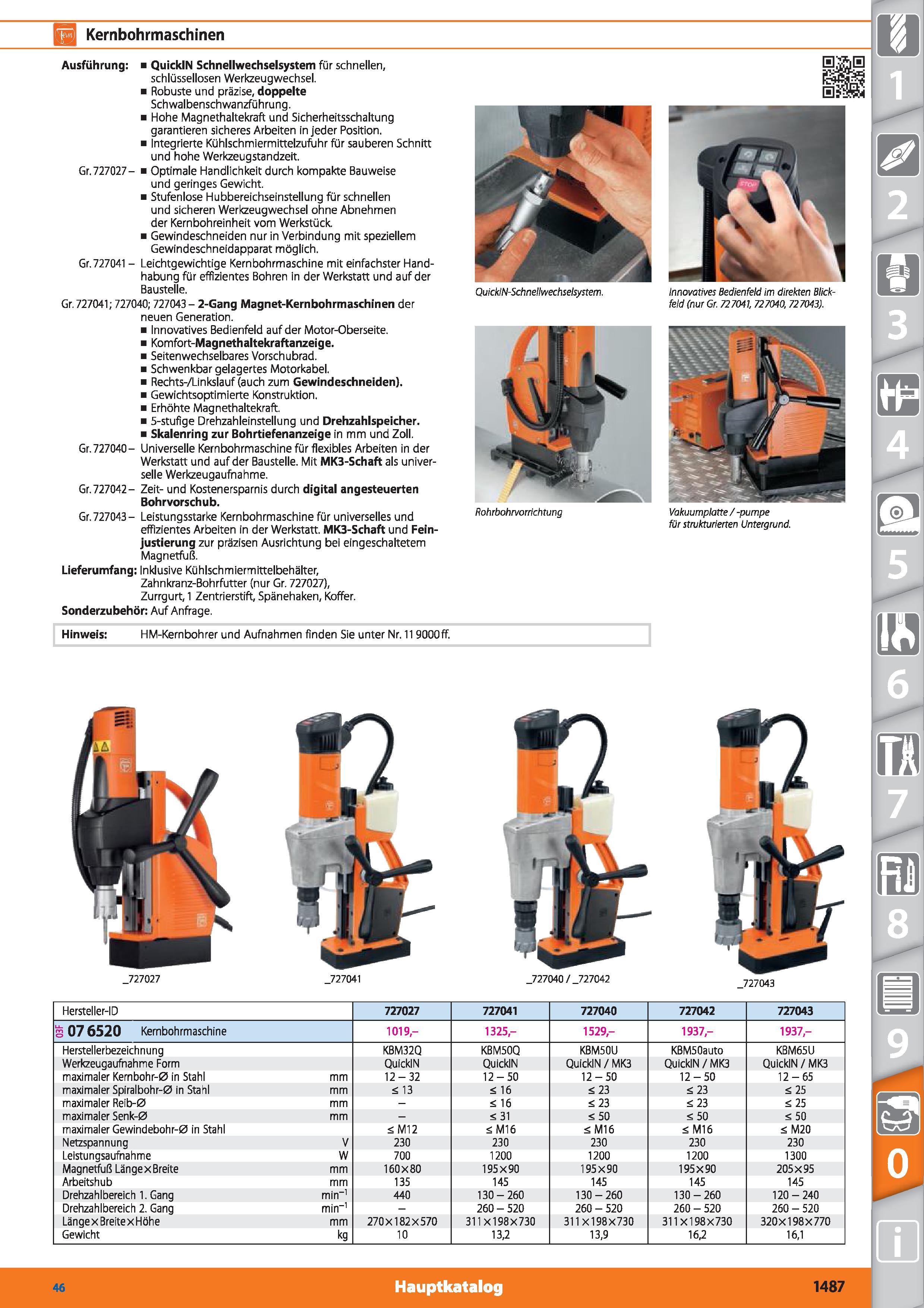 1487 B Kernbohrmaschinen Ausführung QuicklN Schnellwechselsystem für schnellen, schlüssellosen Werkzeugwechsel Robuste und präzise, doppelte Schw Каталог HOFFMANN GROUP 2015 Инструмент режущий слесарный измерительный абразивный Оборудование Комплексные поставки для промышленных предприятий DEU Стр. 1487
