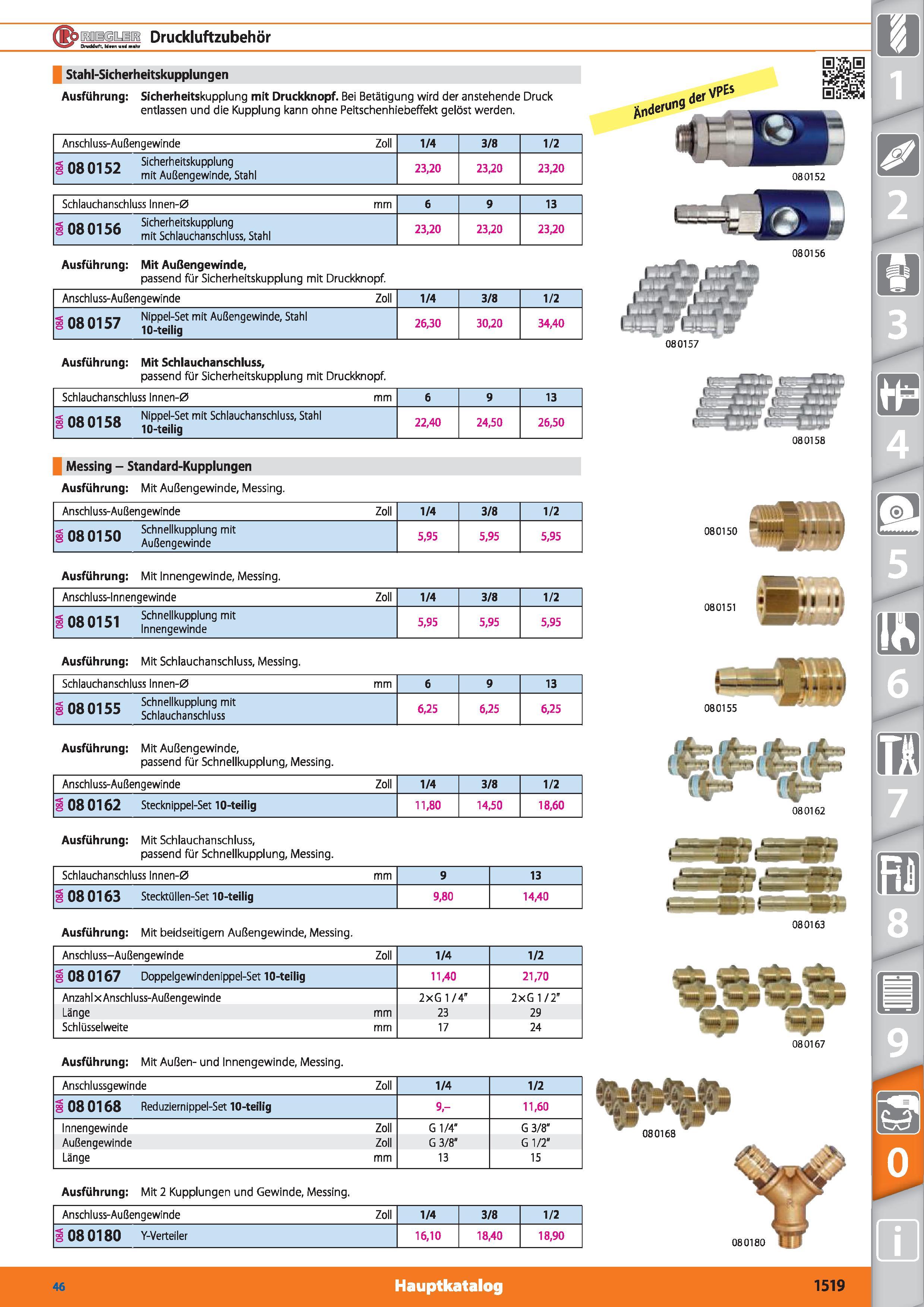 1519 (RjEsaiUM Druckluftzubehör Draddirft, U n und ir hr Stahl-Sicherheitskupplungen Ausführung Sicherheitskupplung mit Druckknopf Bei Betätigung Каталог HOFFMANN GROUP 2015 Инструмент режущий слесарный измерительный абразивный Оборудование Комплексные поставки для промышленных предприятий DEU Стр. 1519