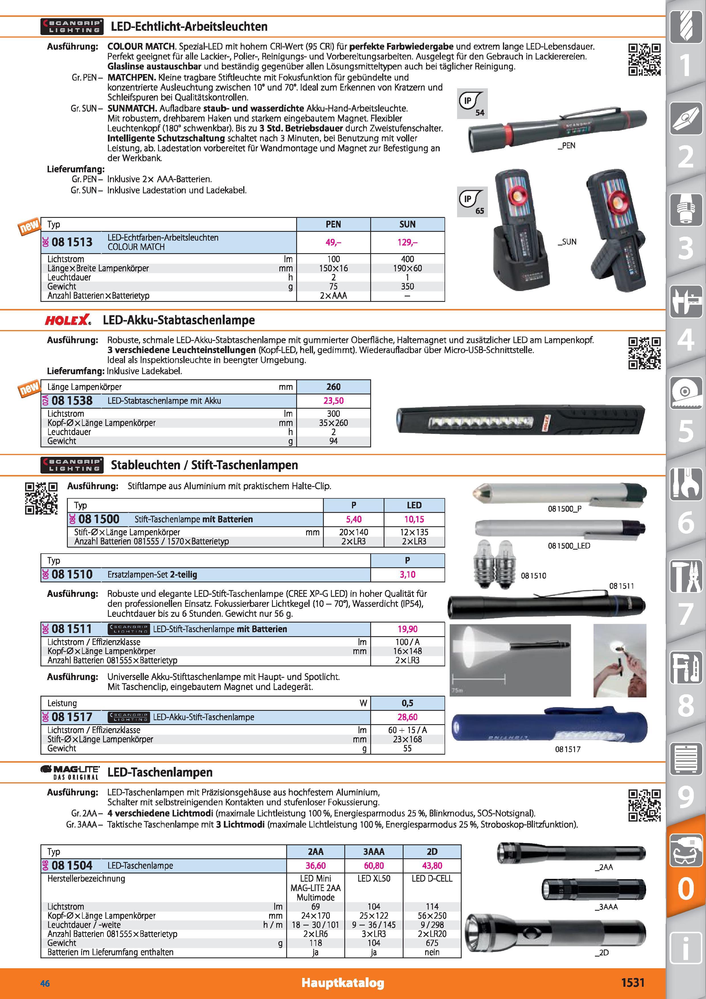 1531 (acANBnip' L I G H T I IM G LED-Echtlicht-Arbeitsleuchten Ausführung COLOUR MATCH Spezial-LED mit hohem CRI-Wert (95 CRI) für perfekte Farbw Каталог HOFFMANN GROUP 2015 Инструмент режущий слесарный измерительный абразивный Оборудование Комплексные поставки для промышленных предприятий DEU Стр. 1531
