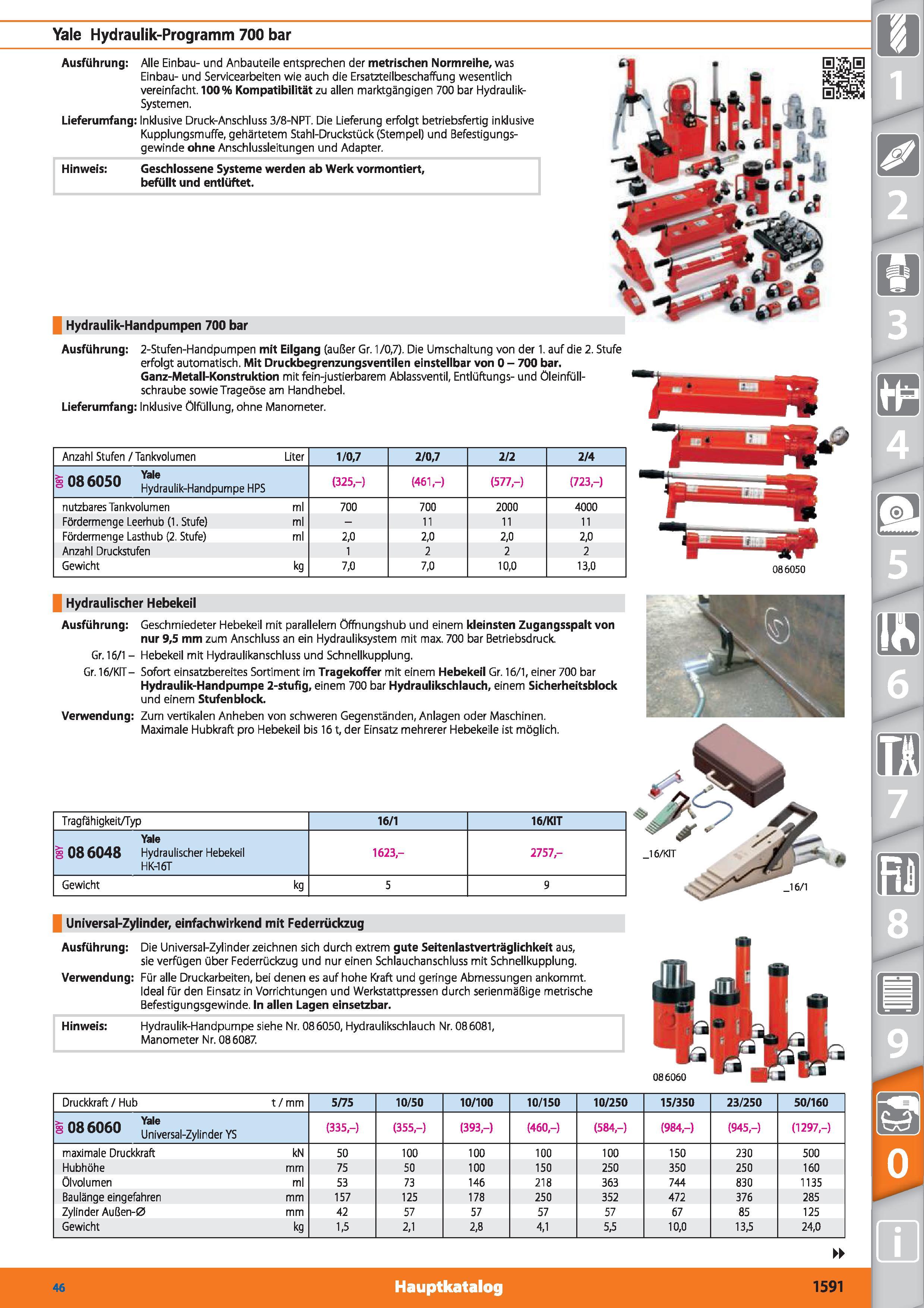 1591 Yale Hydraulik-Programm 700 bar Ausführung Alle Einbau- und Anbauteile entsprechen der metrischen Normreihe, was Einbau- und Servicearbeiten Каталог HOFFMANN GROUP 2015 Инструмент режущий слесарный измерительный абразивный Оборудование Комплексные поставки для промышленных предприятий DEU Стр. 1591
