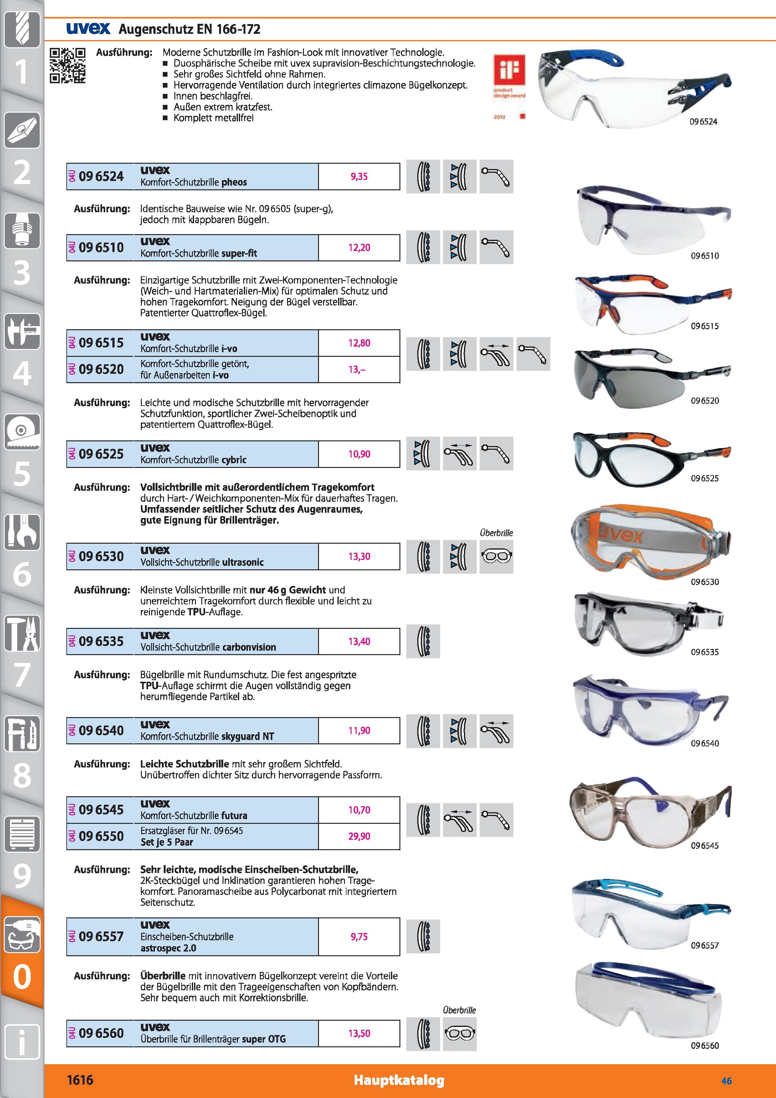 1616 Moderne Schutzbrille im Fashion-Look mit innovativer Technologie Hoffmann Group Duosphärische Scheibe mit uvex supravision-Beschichtungstech Каталог HOFFMANN GROUP 2015 Инструмент режущий слесарный измерительный абразивный Оборудование Комплексные поставки для промышленных предприятий DEU Стр. 1616