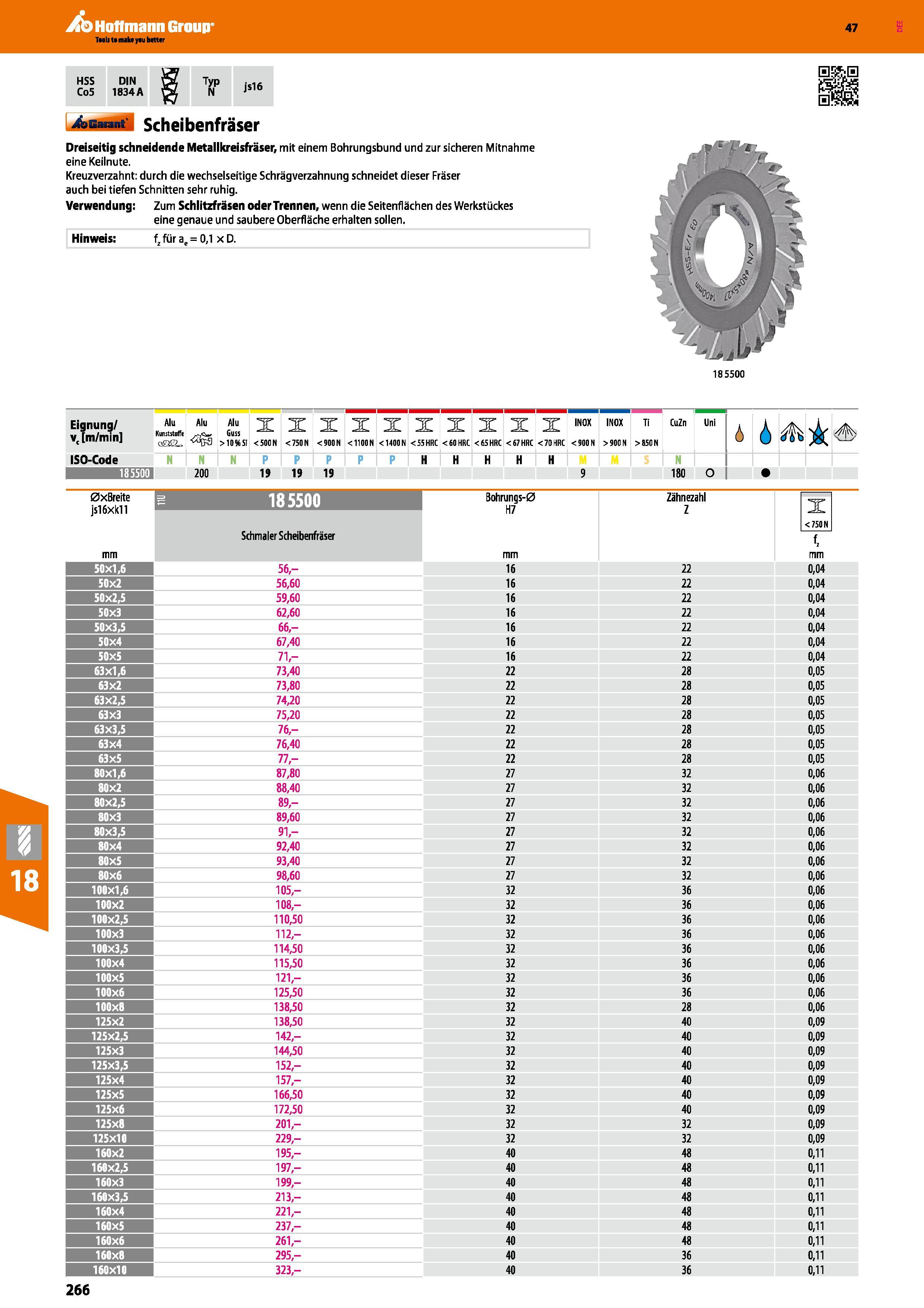 266 Scheibenfräser Dreiseitig schneidende Metallkreisfräser, mit einem Bohrungsbund und zur sicheren Mitnahme eine Keilnute Kreuzverzahnt durch die w Каталог HOFFMANN GROUP 2016 Режущий инструмент и инструментальная оснастка для металлообрабатывающего промышленного оборудования 47 версия издания Стр. 266 DEU