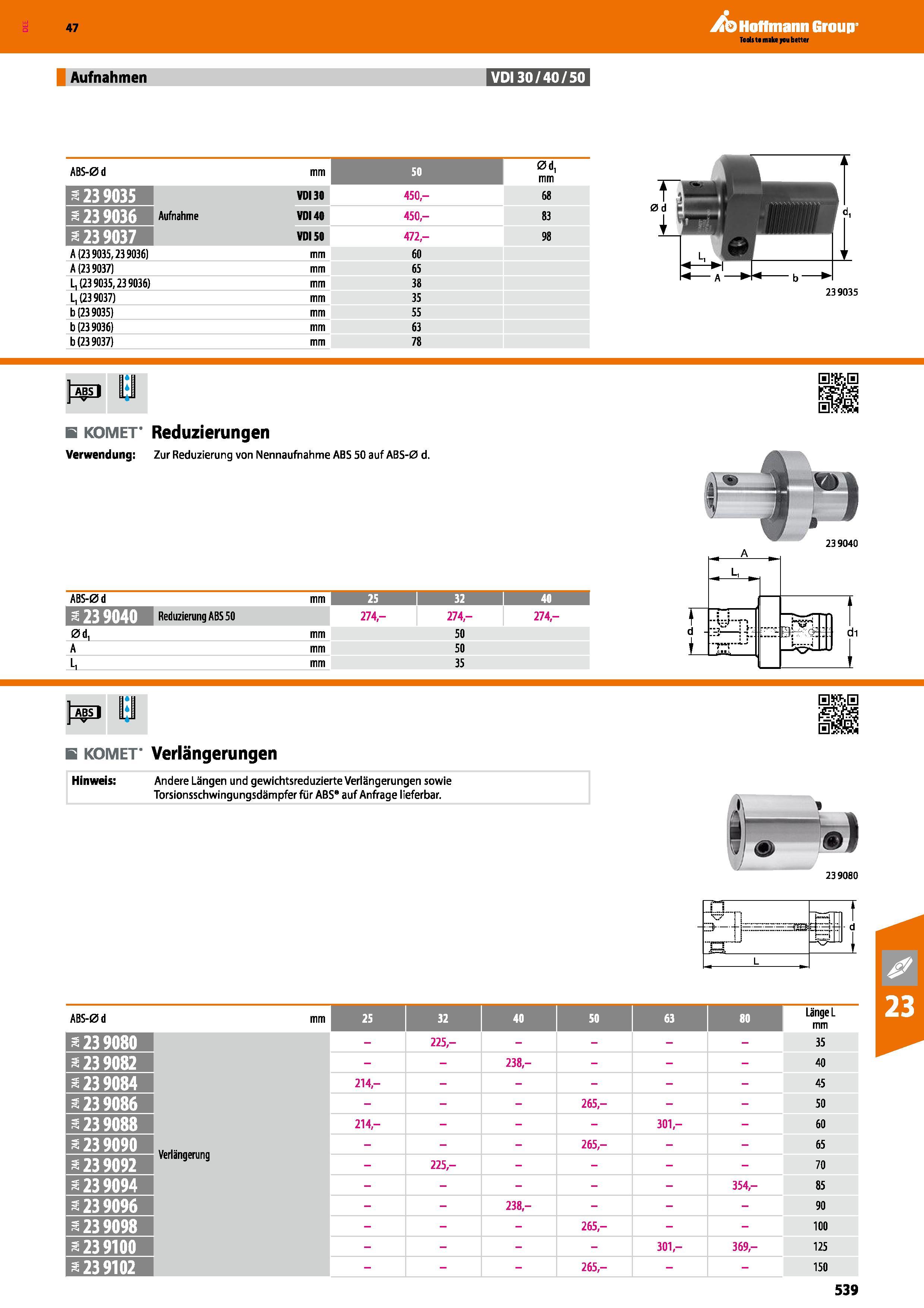 539 Katalog 47 Hoffmann Group Aufnahmen VDI30/40/50 ABS-0 d mm 0d, mm a 23 9035 VDI 30 450,- 68 a 23 9036 Aufnahme VDI 40 450,- 83 a 23 9037 VDI 50 4 Каталог HOFFMANN GROUP 2016 Режущий инструмент и инструментальная оснастка для металлообрабатывающего промышленного оборудования 47 версия издания Стр. 539 DEU