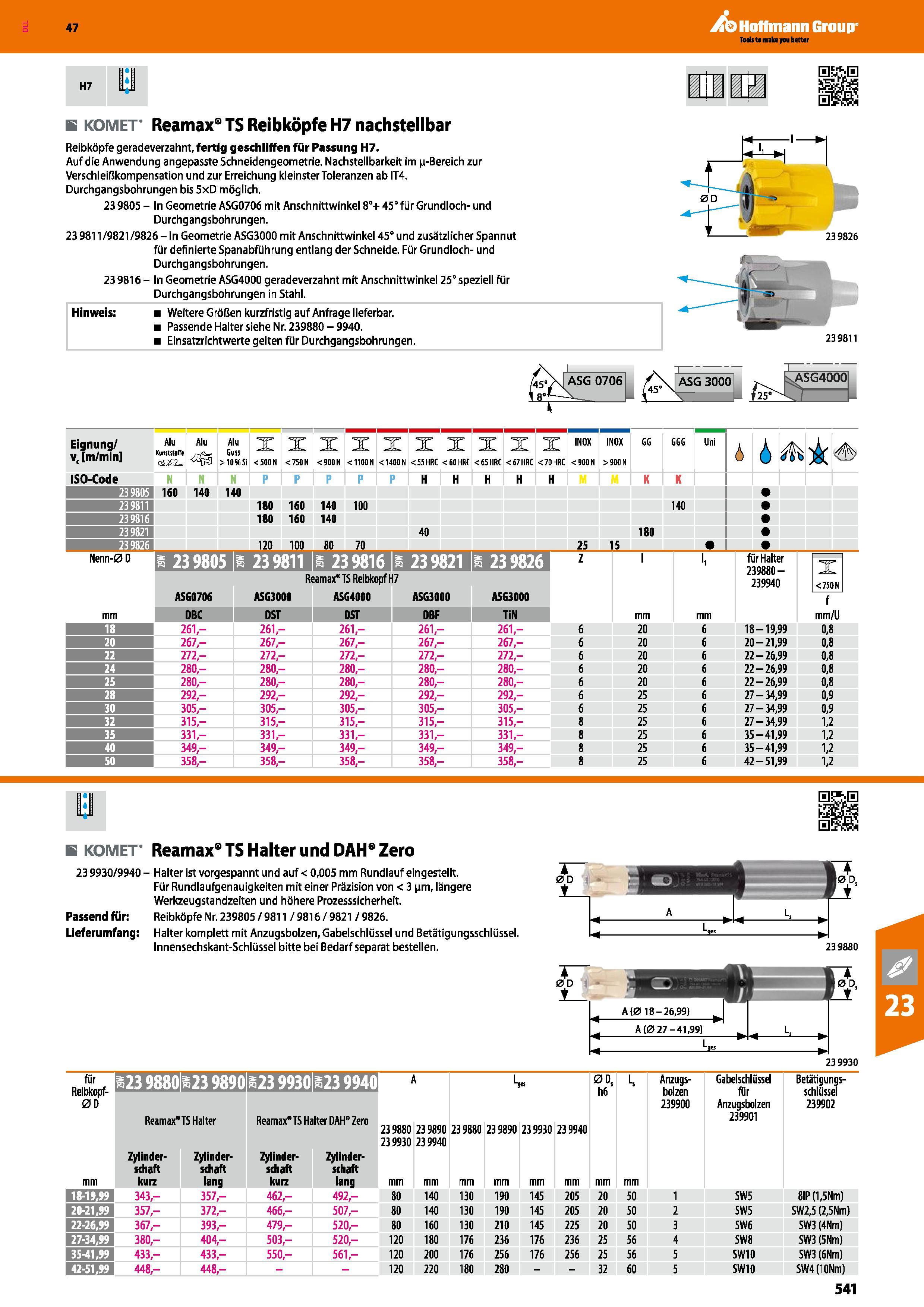 541 Reamax TS Reibköpfe H7 nachstellbar Reibköpfe geradeverzahnt, fertig geschliffen für Passung H7 Auf die Anwendung angepasste Schneidengeometrie N Каталог HOFFMANN GROUP 2016 Режущий инструмент и инструментальная оснастка для металлообрабатывающего промышленного оборудования 47 версия издания Стр. 541 DEU