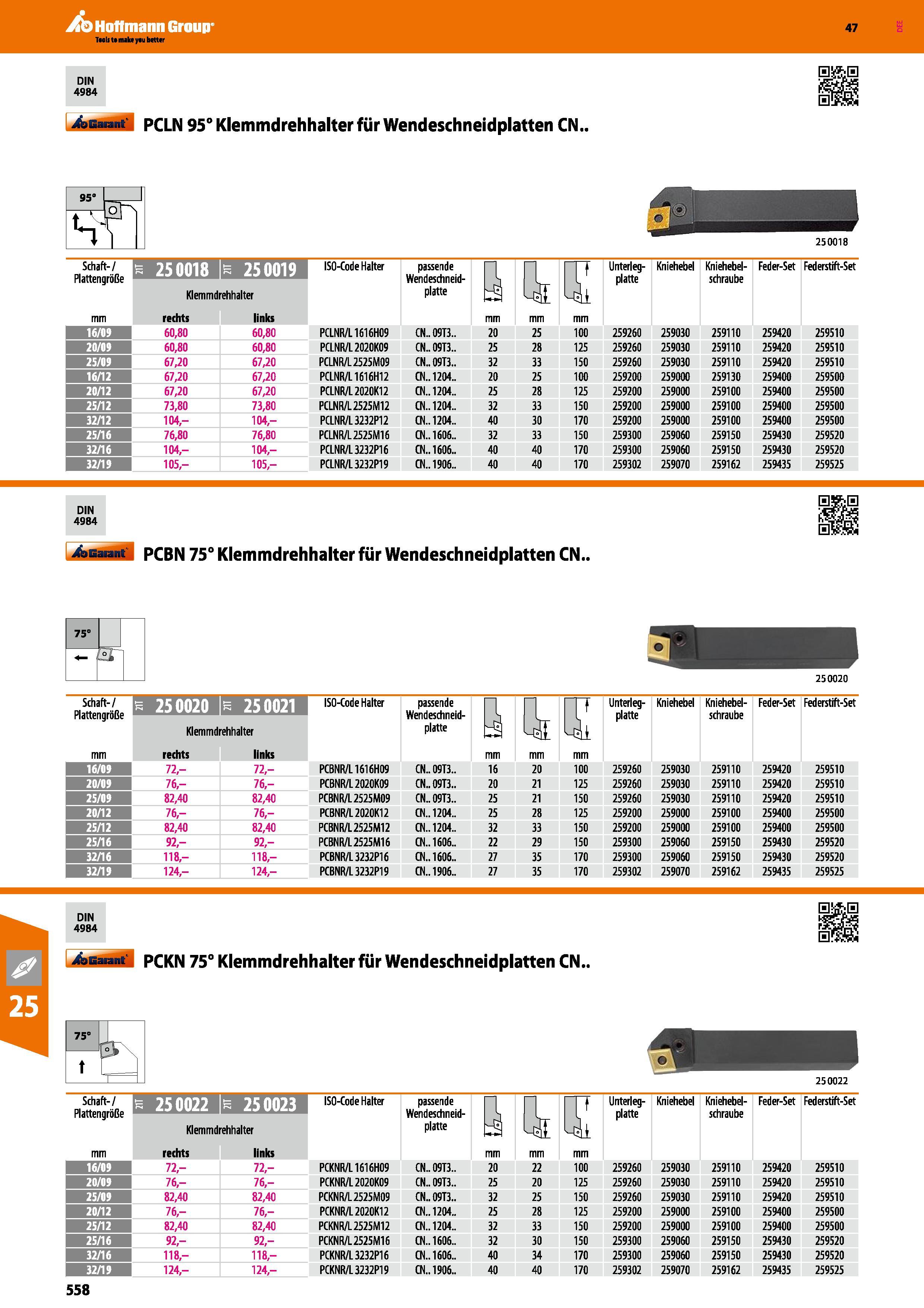 558 PCLN 95° Klemmdrehhalter für Wendeschneidplatten CN Schaft-/ PlattengrüBe mm 250018 Klemmdrehhalter rechts links 16/0 60,80 60,80 20/0 60,80 60,8 Каталог HOFFMANN GROUP 2016 Режущий инструмент и инструментальная оснастка для металлообрабатывающего промышленного оборудования 47 версия издания Стр. 558 DEU